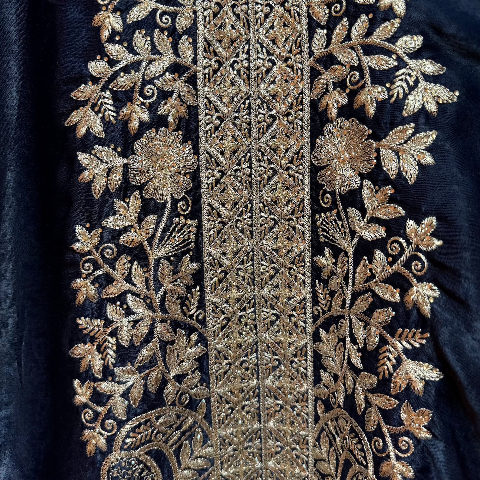Navy Soft Silk Full Embroidered Kurta