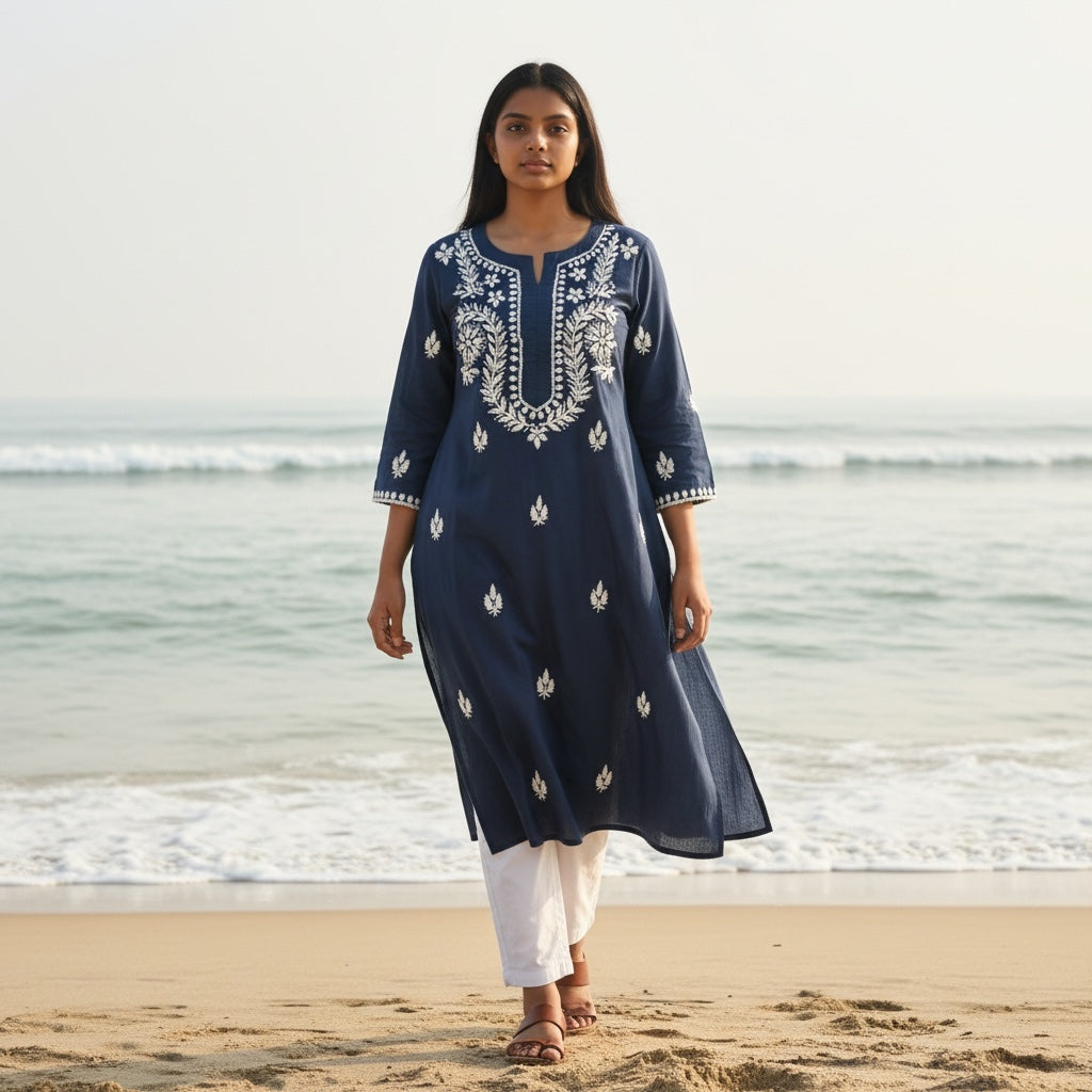 MA Long Embroidered Cotton Tunic Kurtis- 40