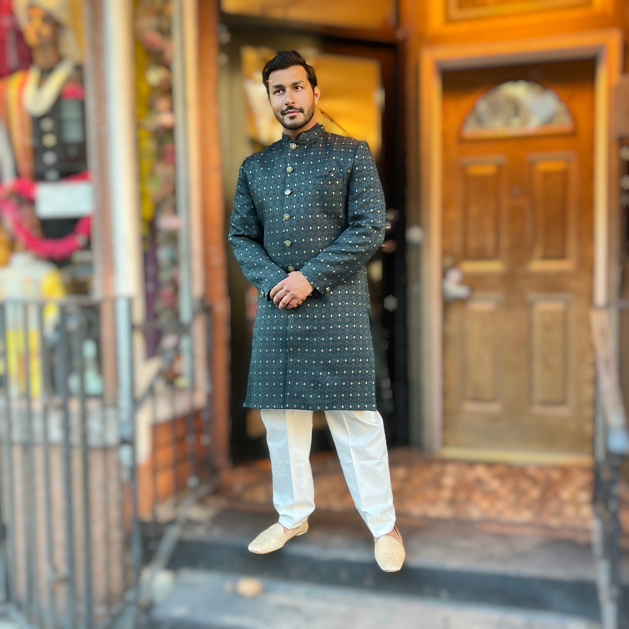 Ocean Brocade Sherwani Size 44 - Vintage India NYC