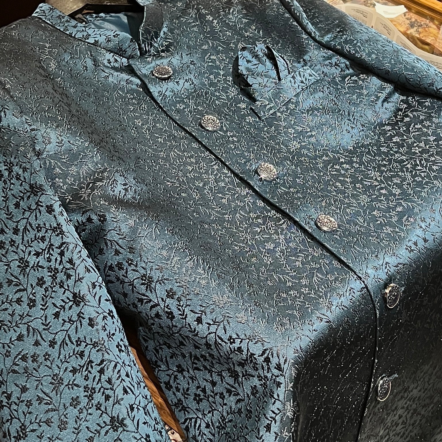 Ocean Floral Jacquard Sherwani - Vintage India NYC