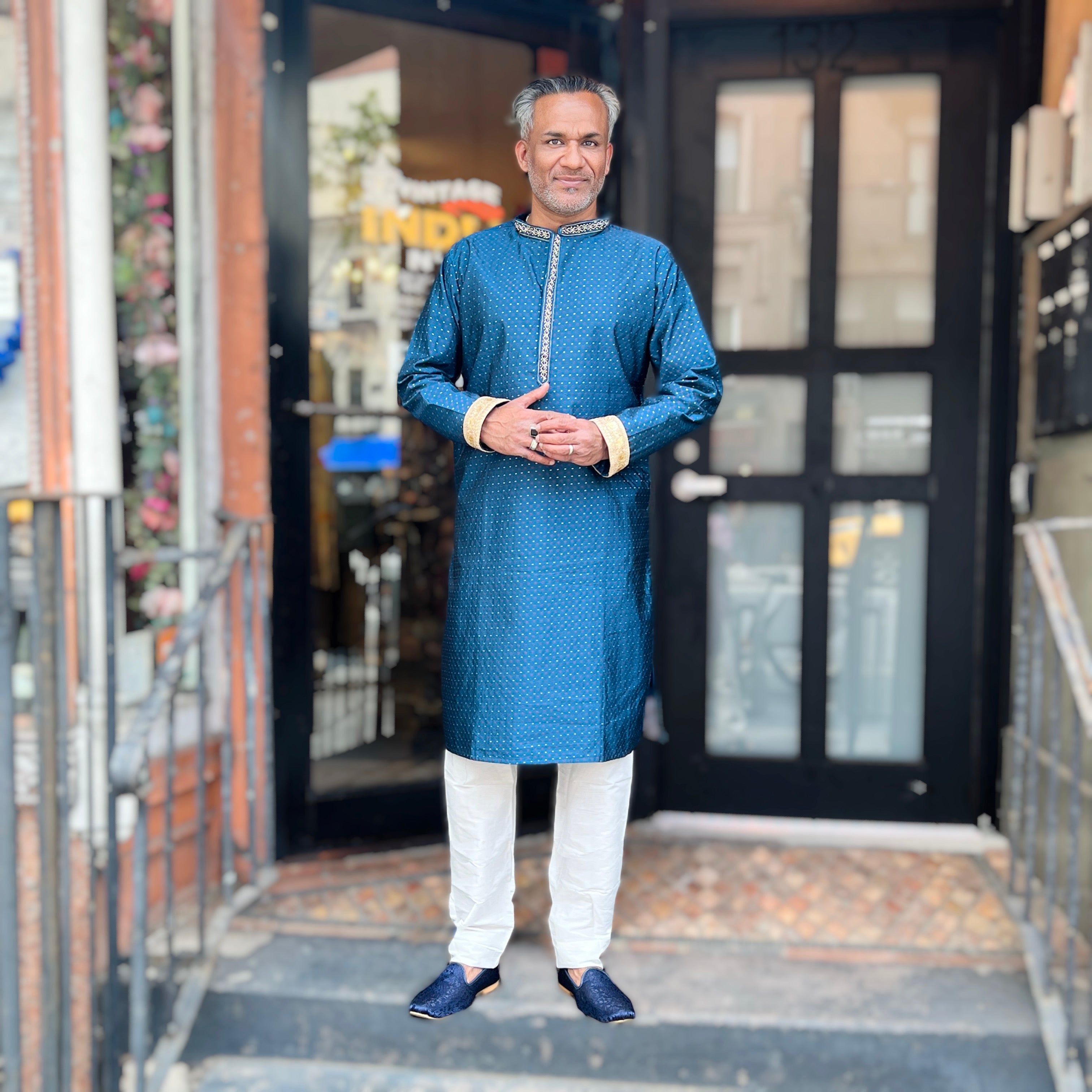 Ocean Hand Beaded Kurta - Vintage India NYC