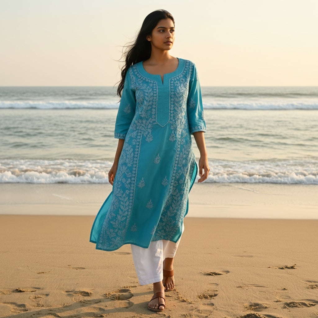 MA Long Embroidered Cotton Tunic Kurtis- 42