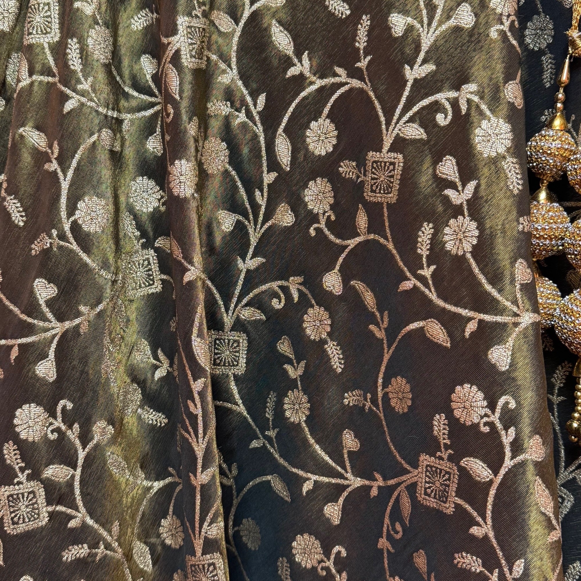 Shimmer Brocade Square Flower Lehengas - Extra Long - Vintage India NYC