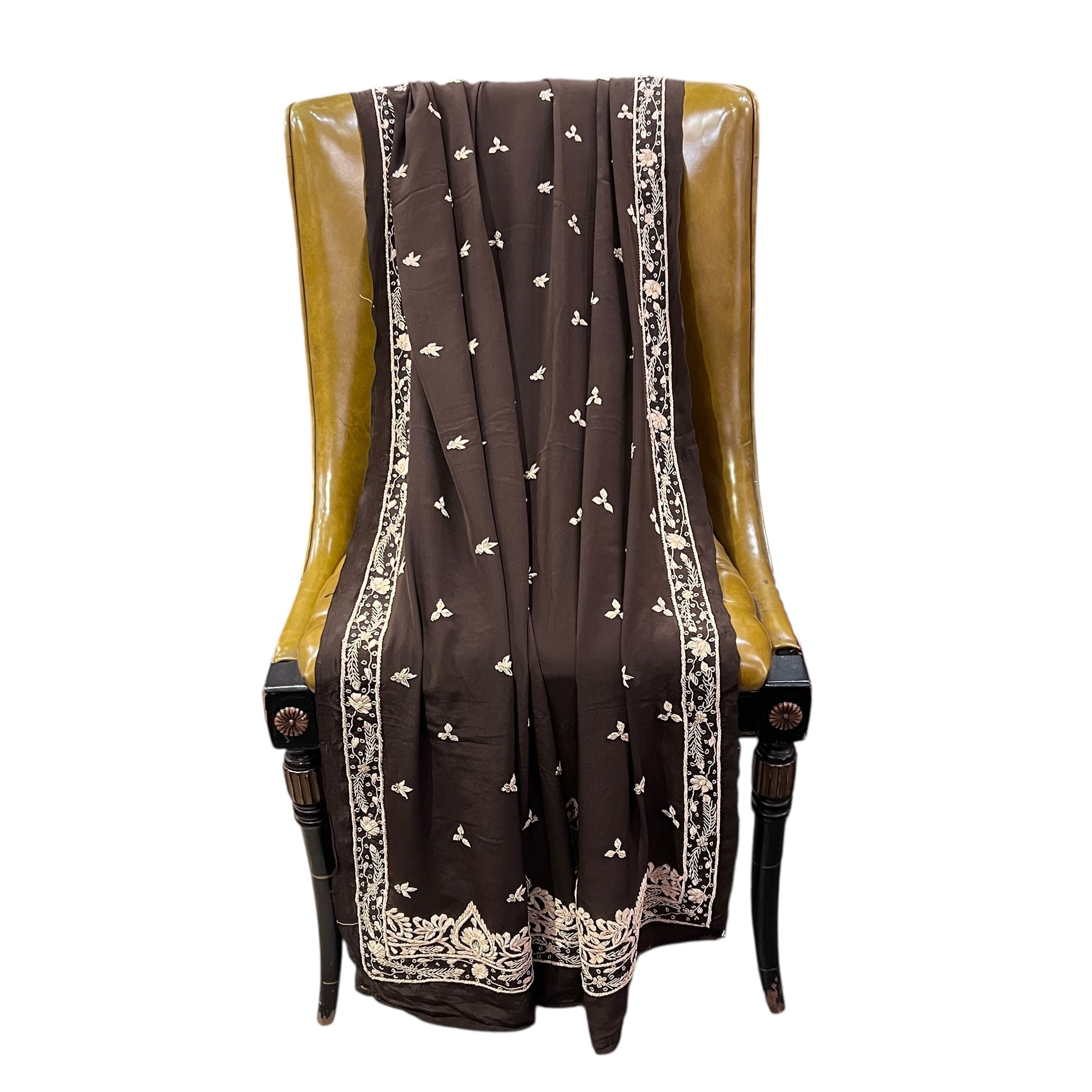 Olive Brown Hand Zardosi Dupatta