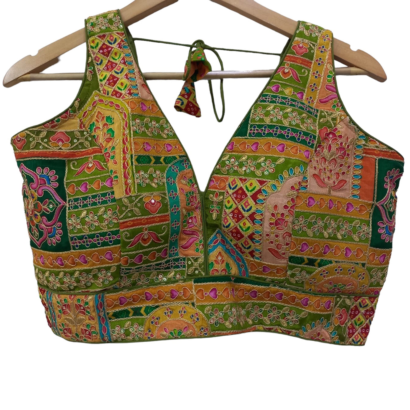 V Neck Embroidered Patchwork Blouse-Many Colors - Vintage India NYC