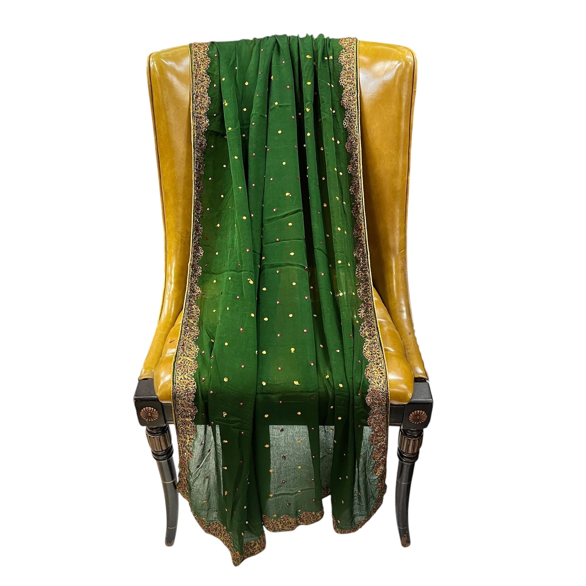 Forest Olive Embroidered Dupatta 9045 - Vintage India NYC