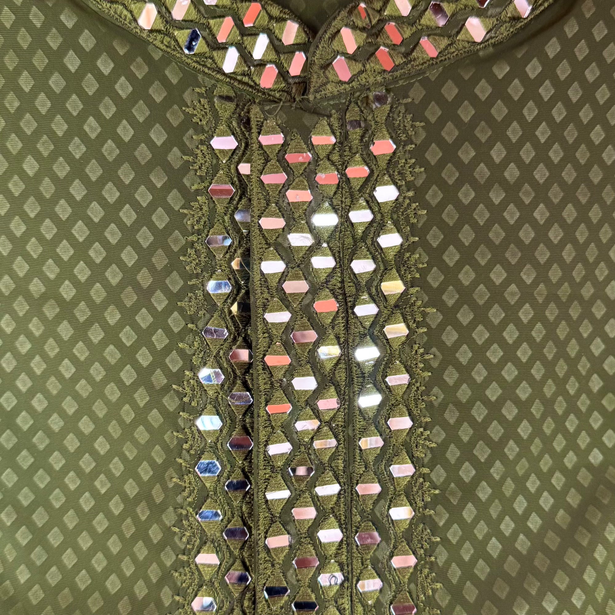 Olive Diamond Mirror Kurta - Vintage India NYC