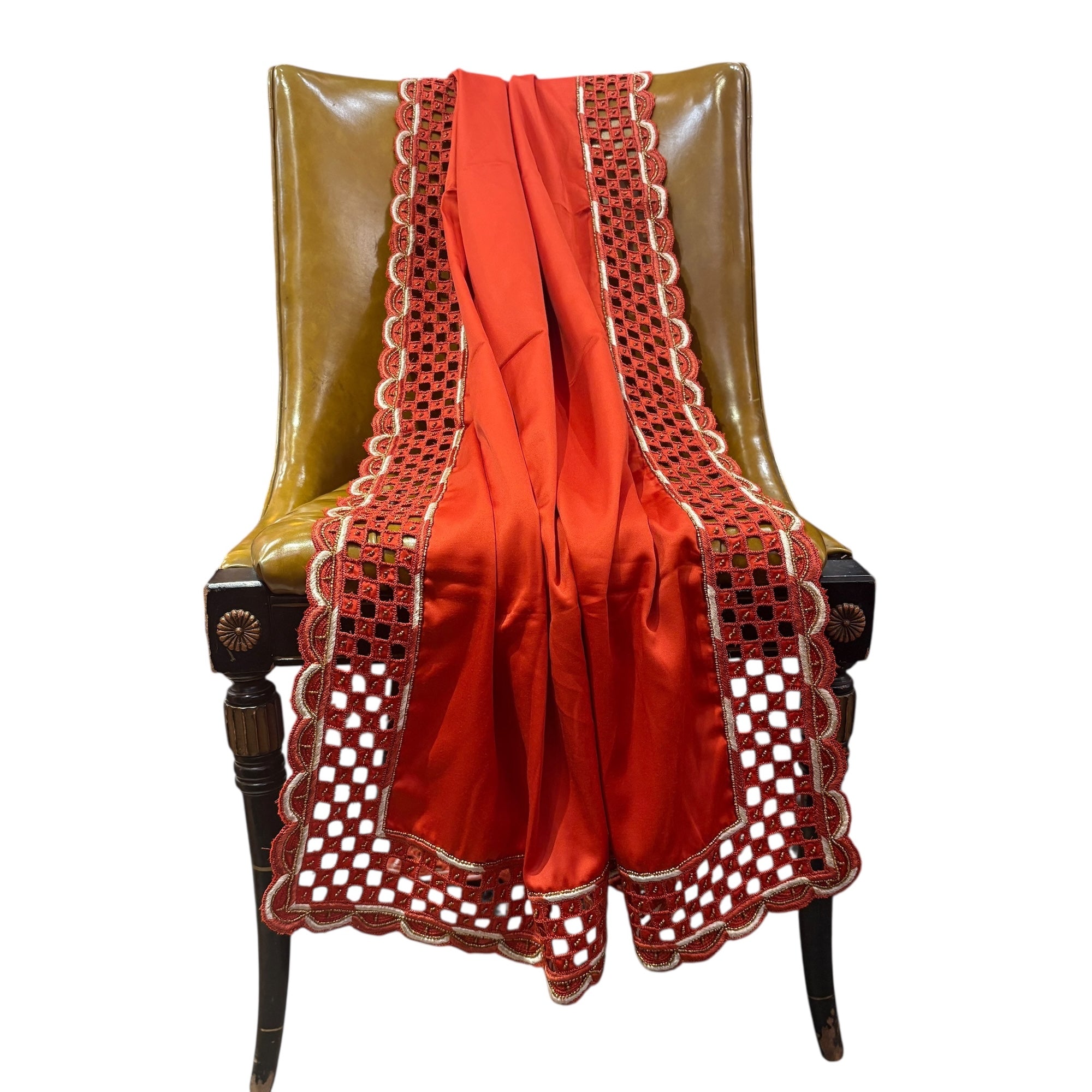 Orange Satin w Cutwork Border Dupatta