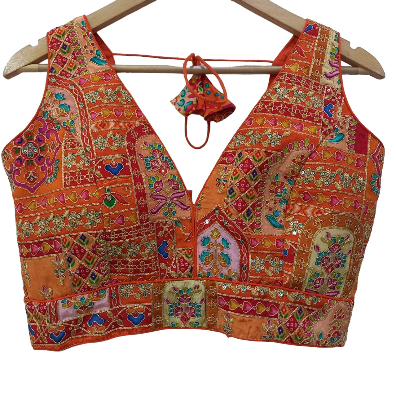 V Neck Embroidered Patchwork Blouse-Many Colors - Vintage India NYC