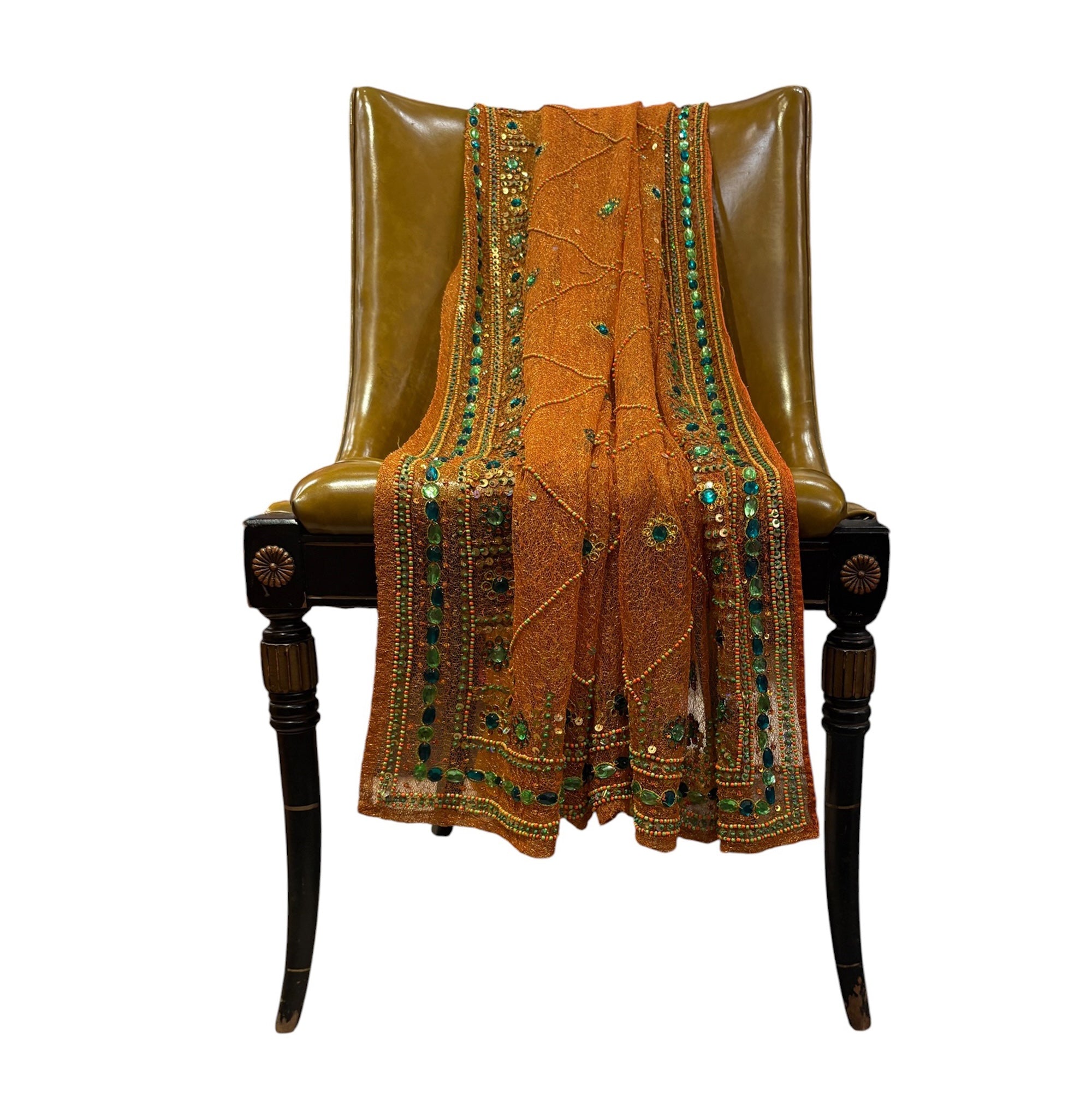 Orange Mesh Dupatta - Vintage India NYC