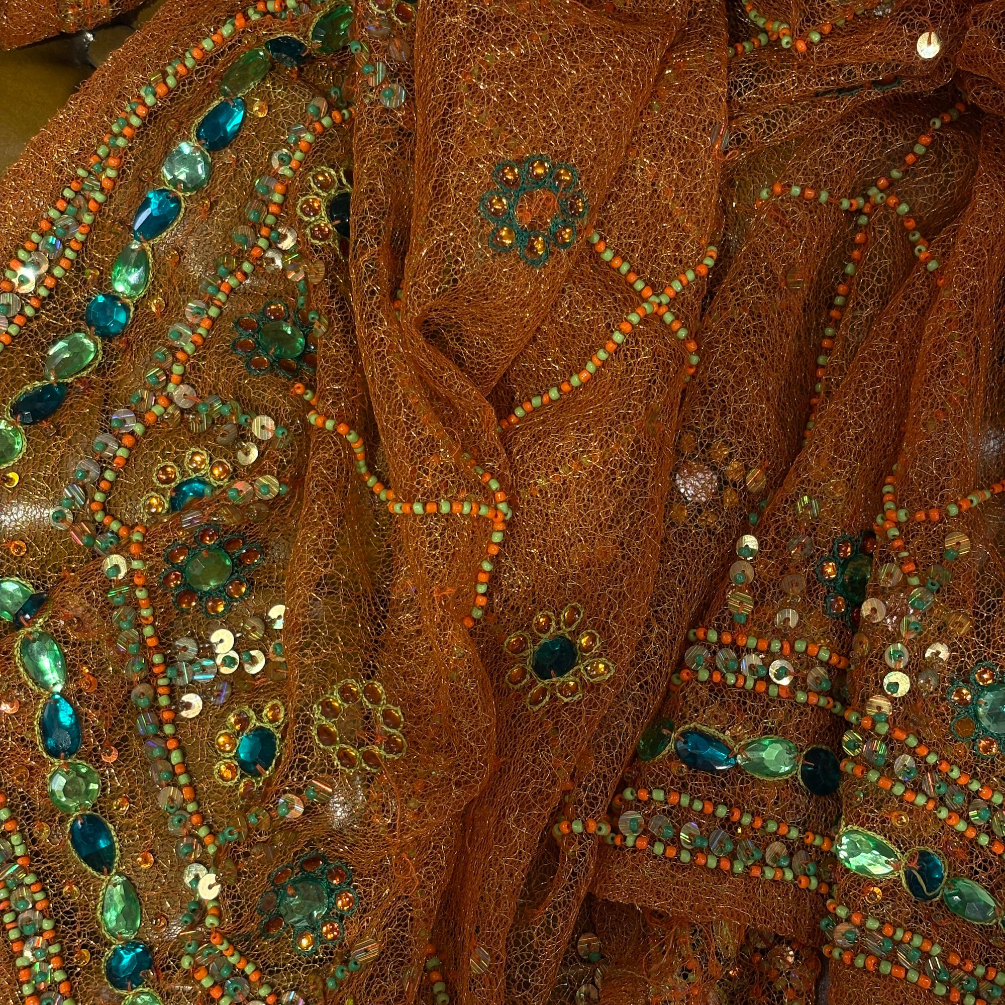 Orange Mesh Dupatta - Vintage India NYC