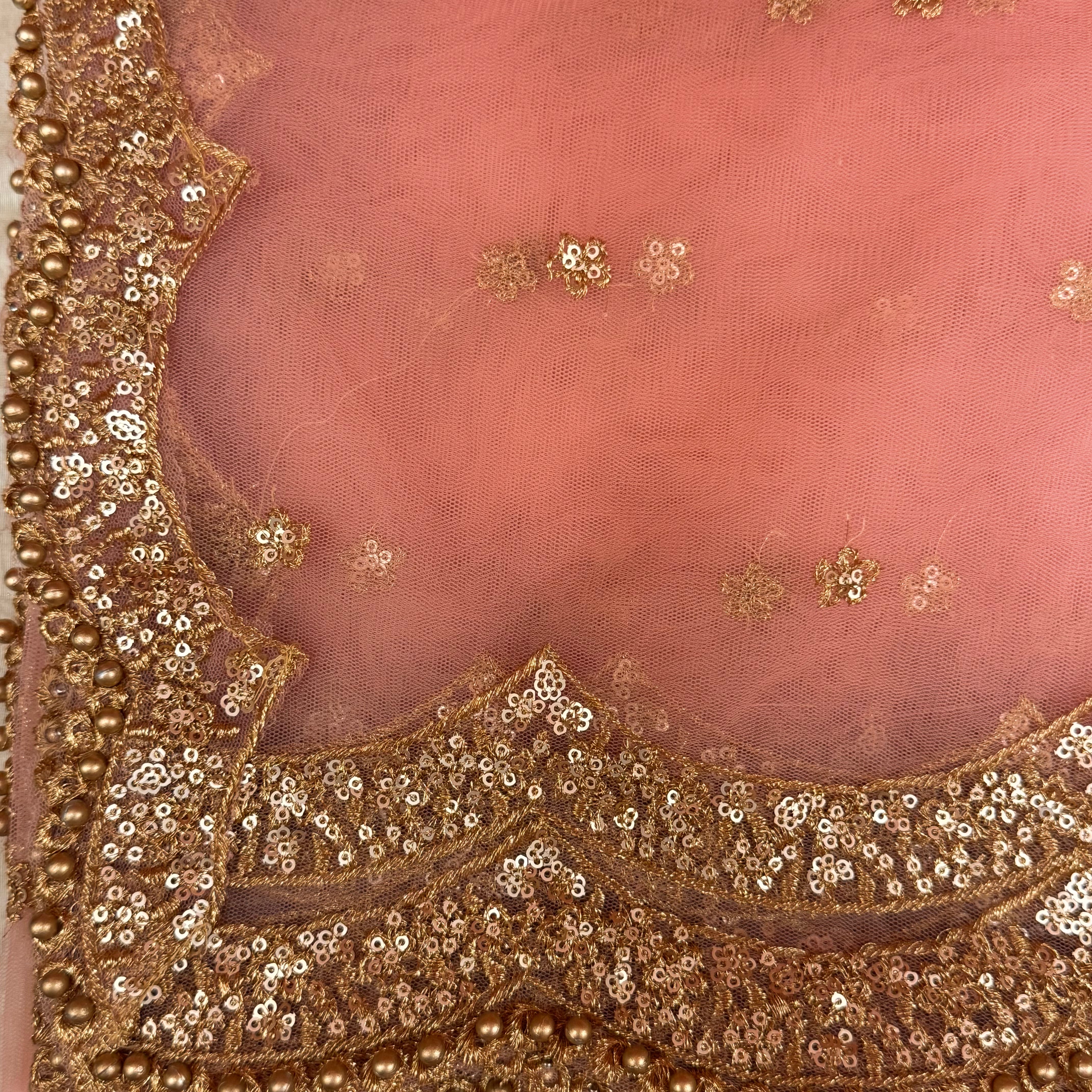 DT Gold Scallop Embroidered Dupatta - Vintage India NYC