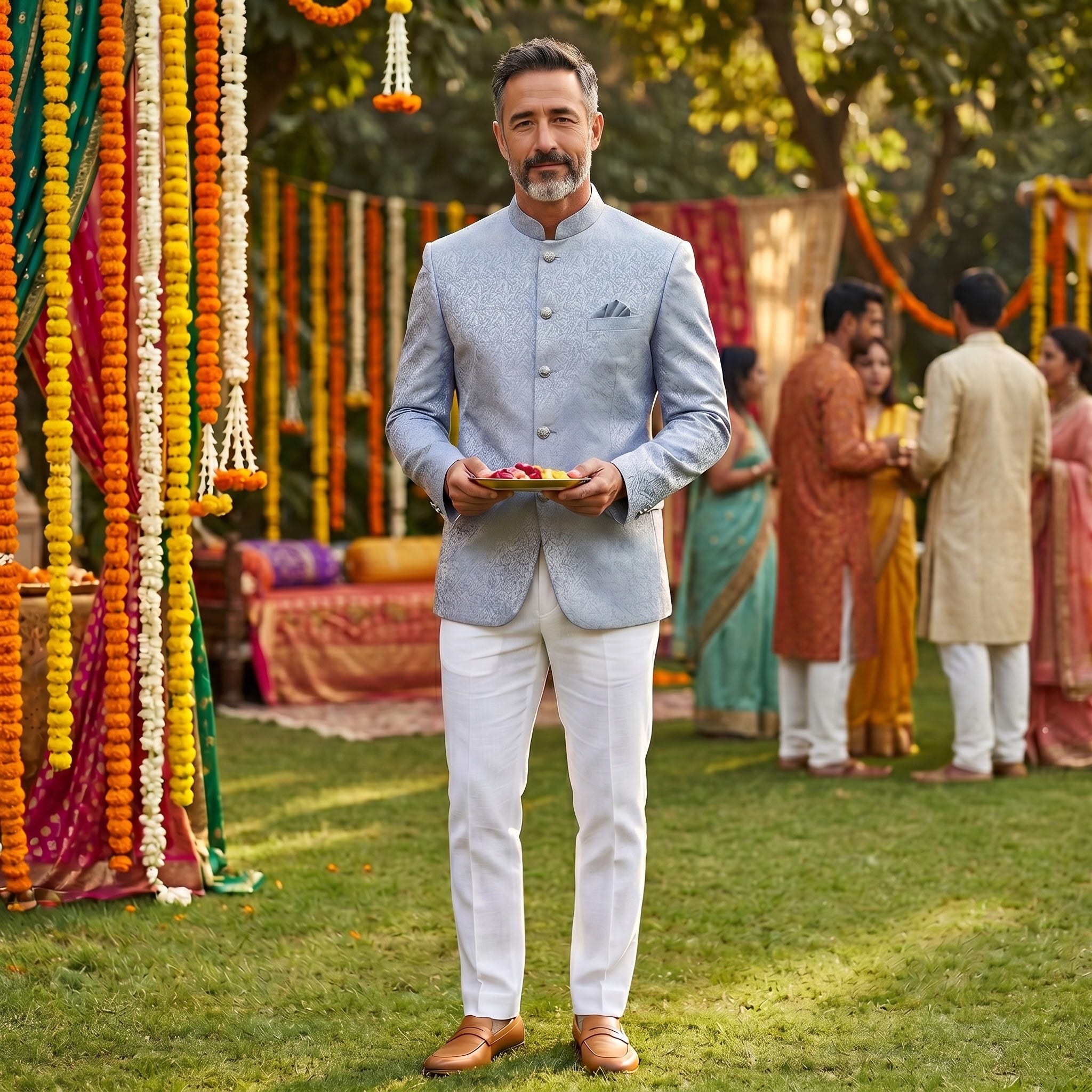 Pastel Blue Floral Jodhpuri Jacket