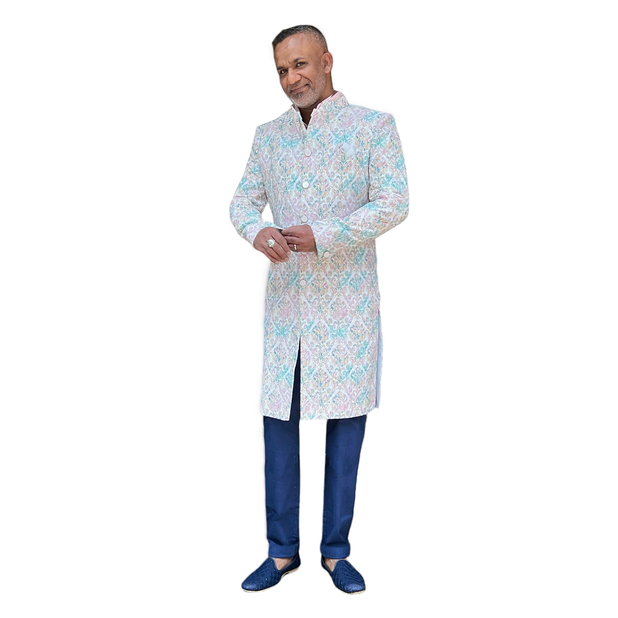 YD Pastel Print Sherwani - Vintage India NYC