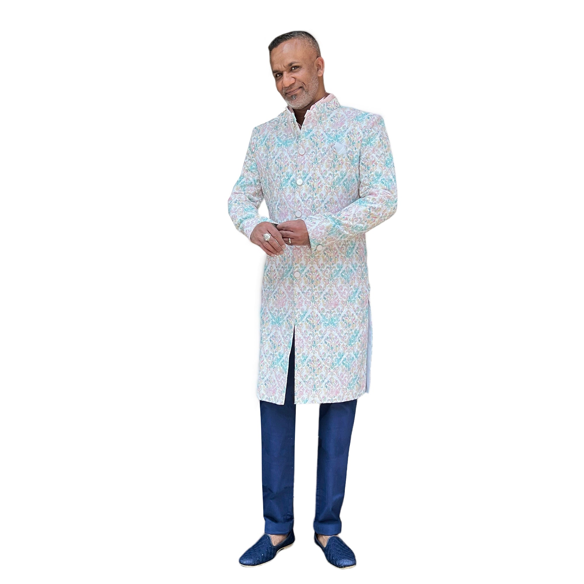 YD Pastel Print Sherwani - Vintage India NYC