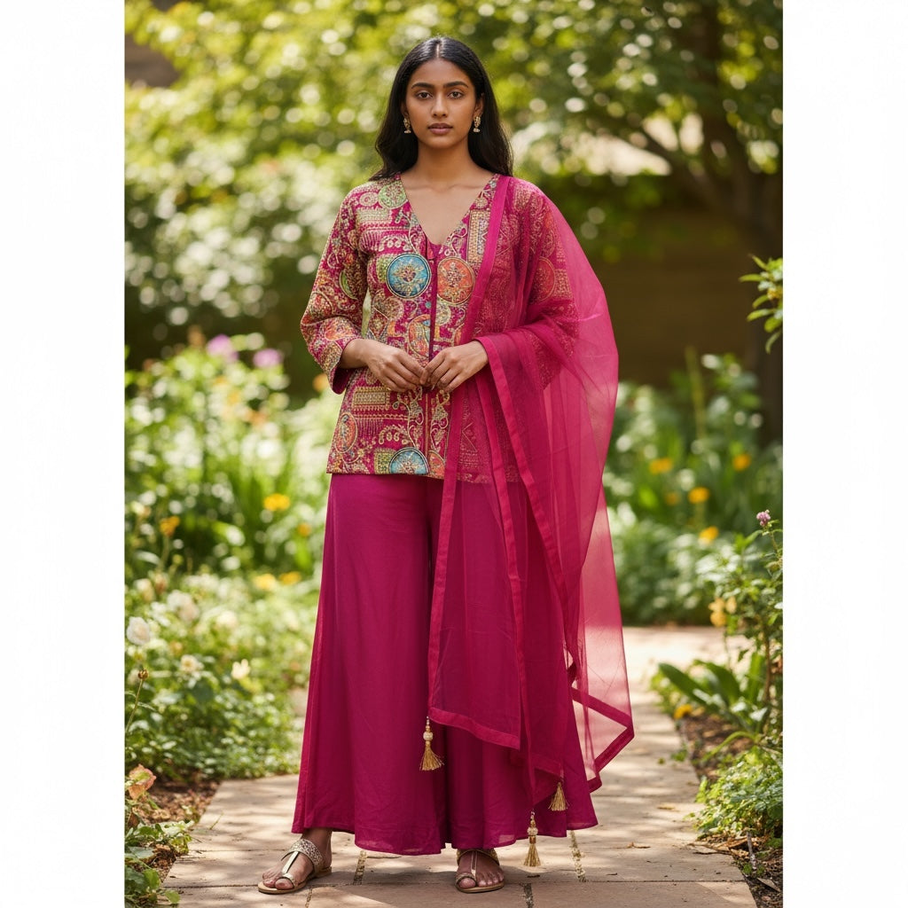 Fuchsia Silk Pant and Jacket Set