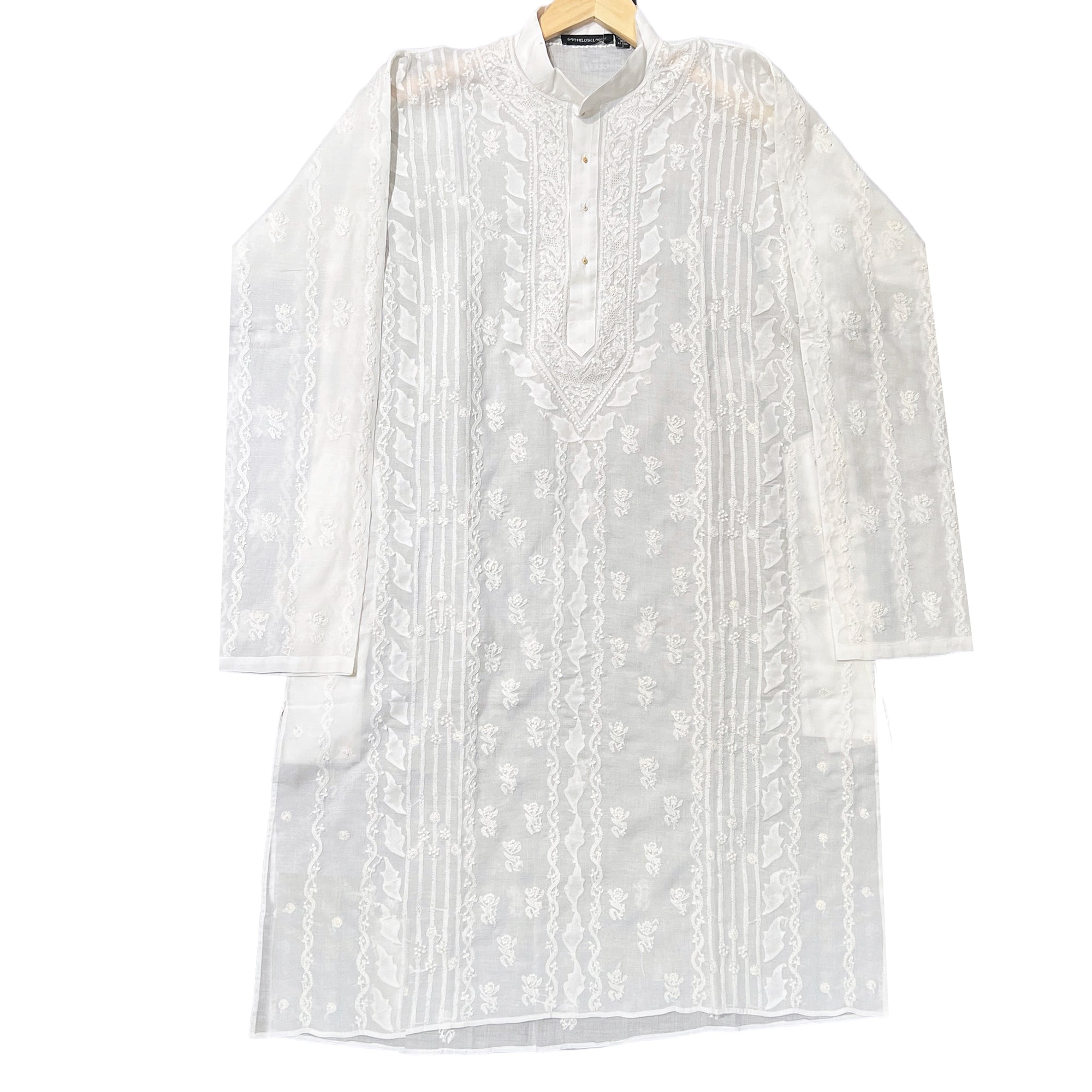 LH Hand Embroidered Patikakam White Kurtas - Vintage India NYC