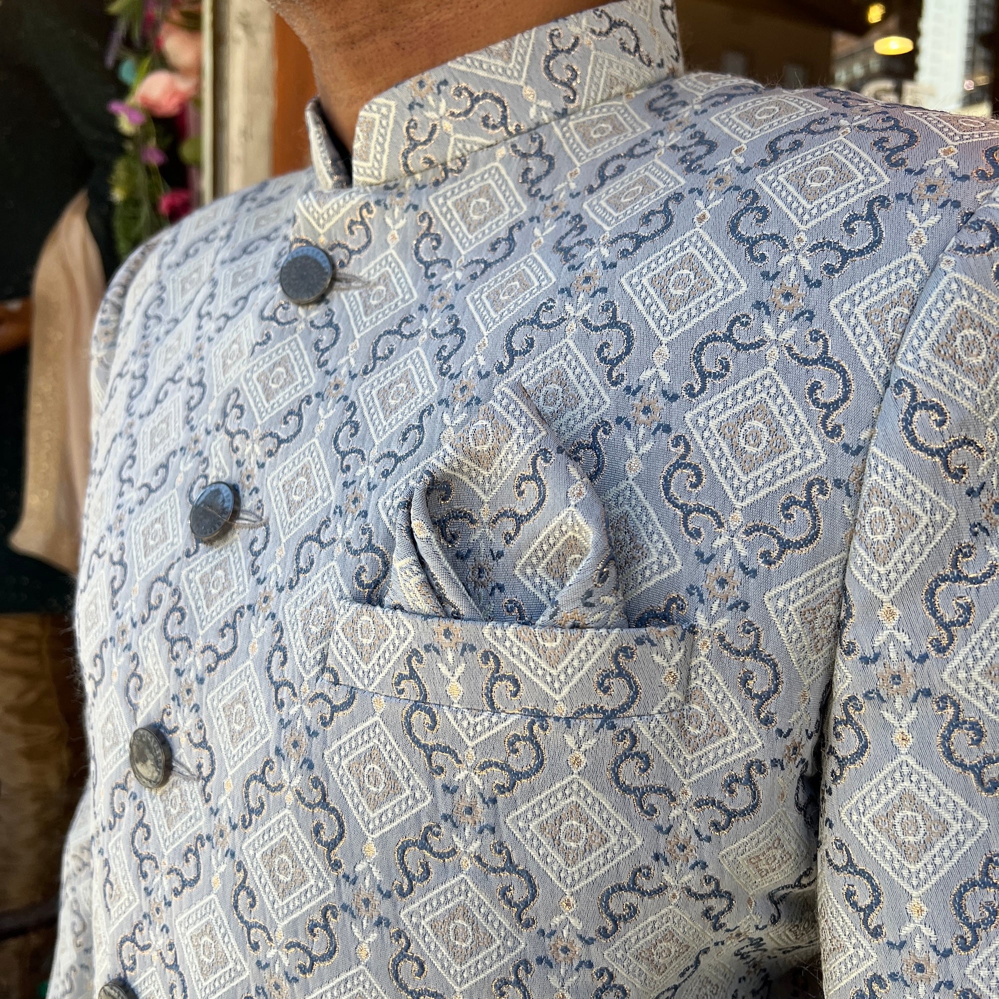 Periwinkle Tile Sherwani - Vintage India NYC