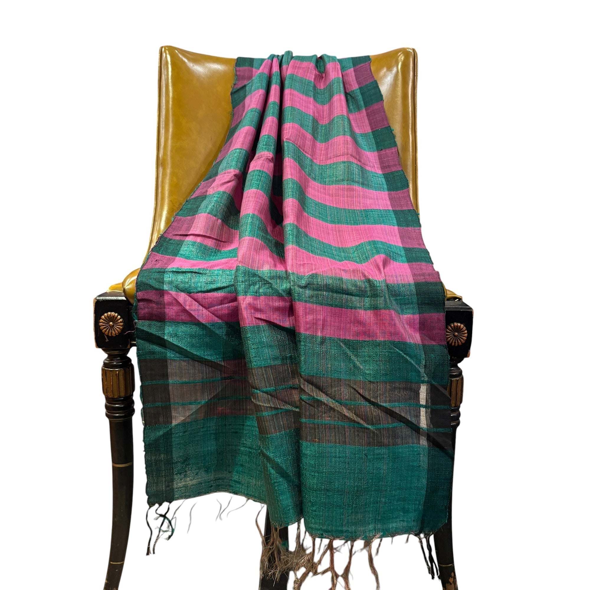 Green & Pink Tussar Handwoven Dupatta - Vintage India NYC