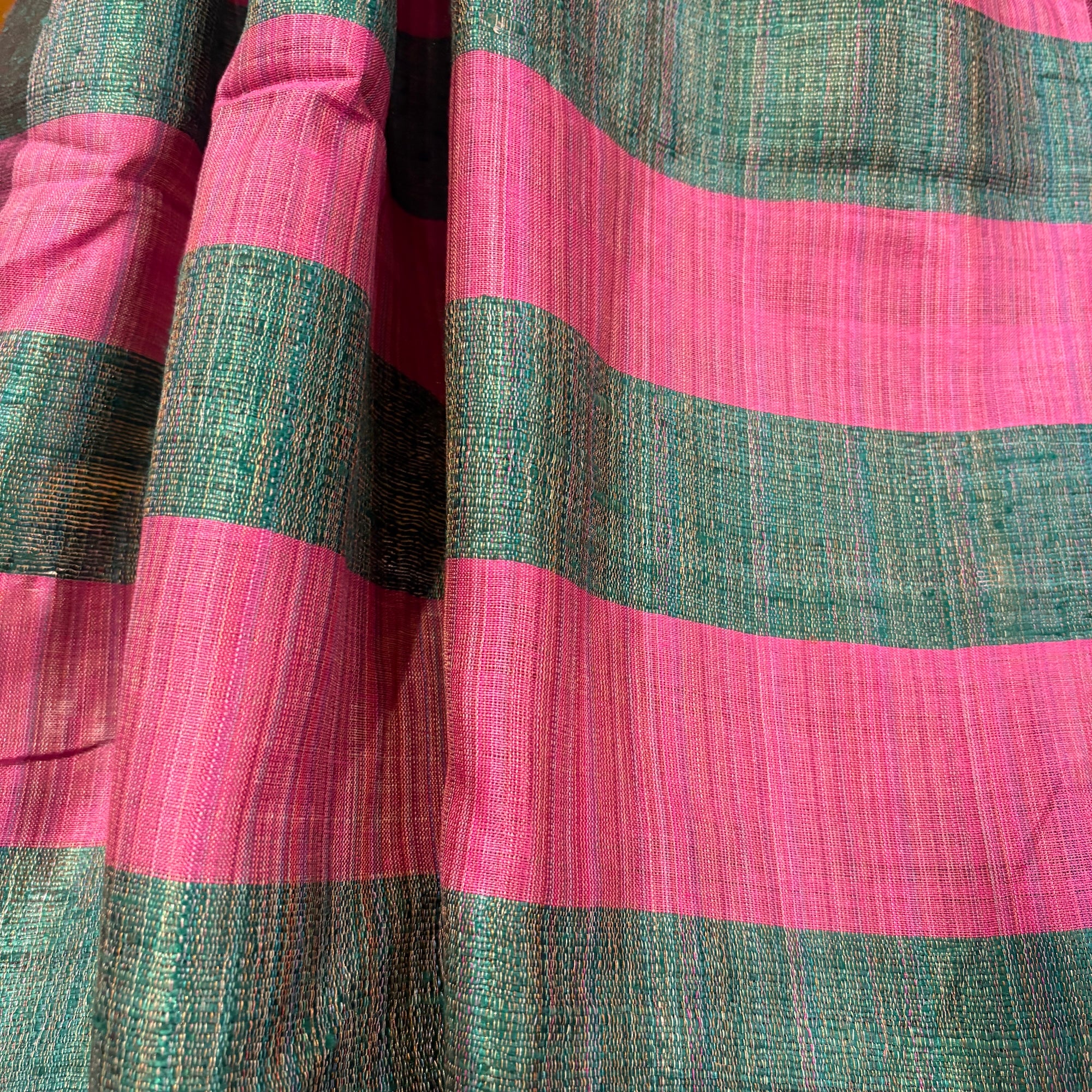 Green & Pink Tussar Handwoven Dupatta - Vintage India NYC