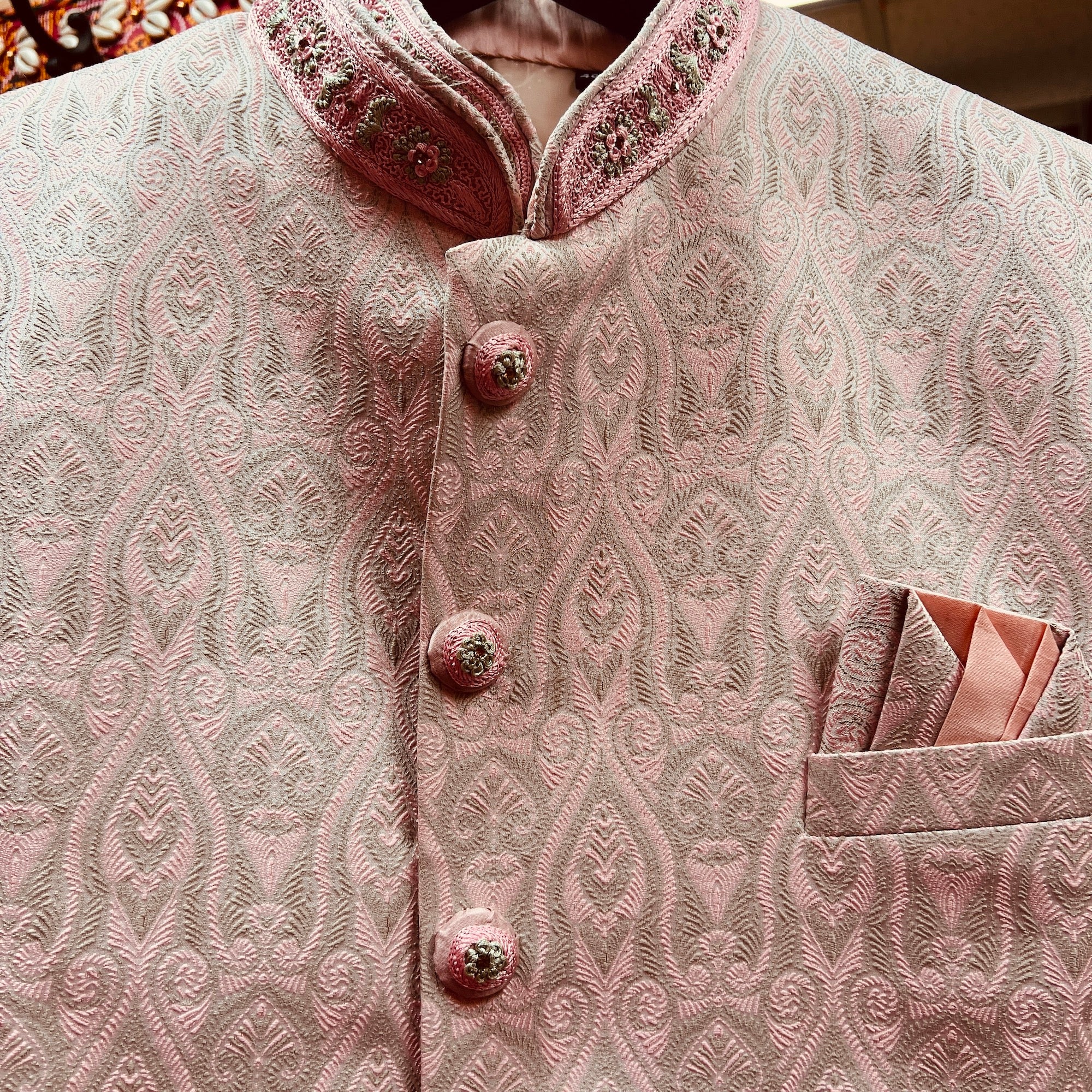 Pink Jacquard Sherwani - Vintage India NYC