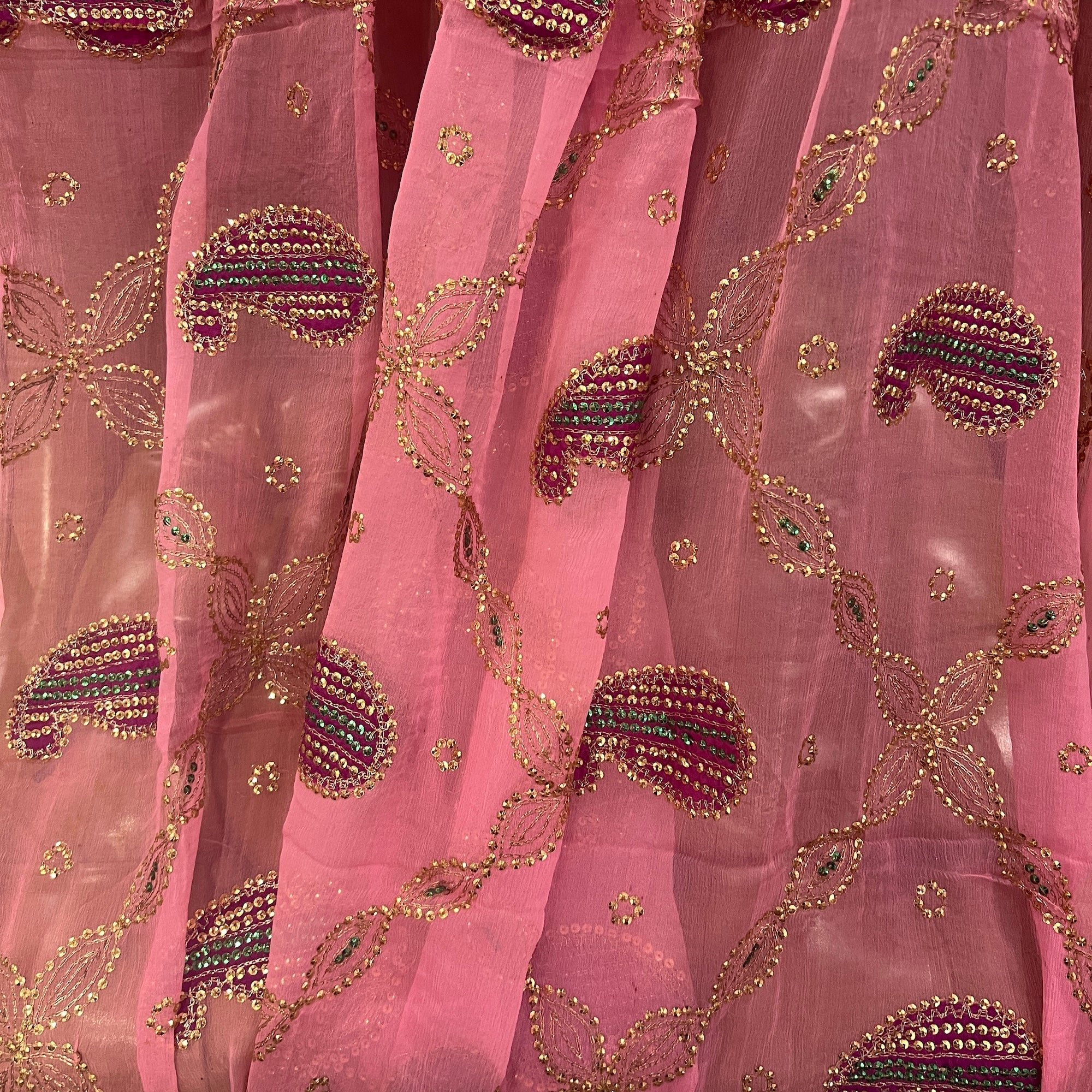 Pink Sequin Embroidered Dupatta 9002 - Vintage India NYC