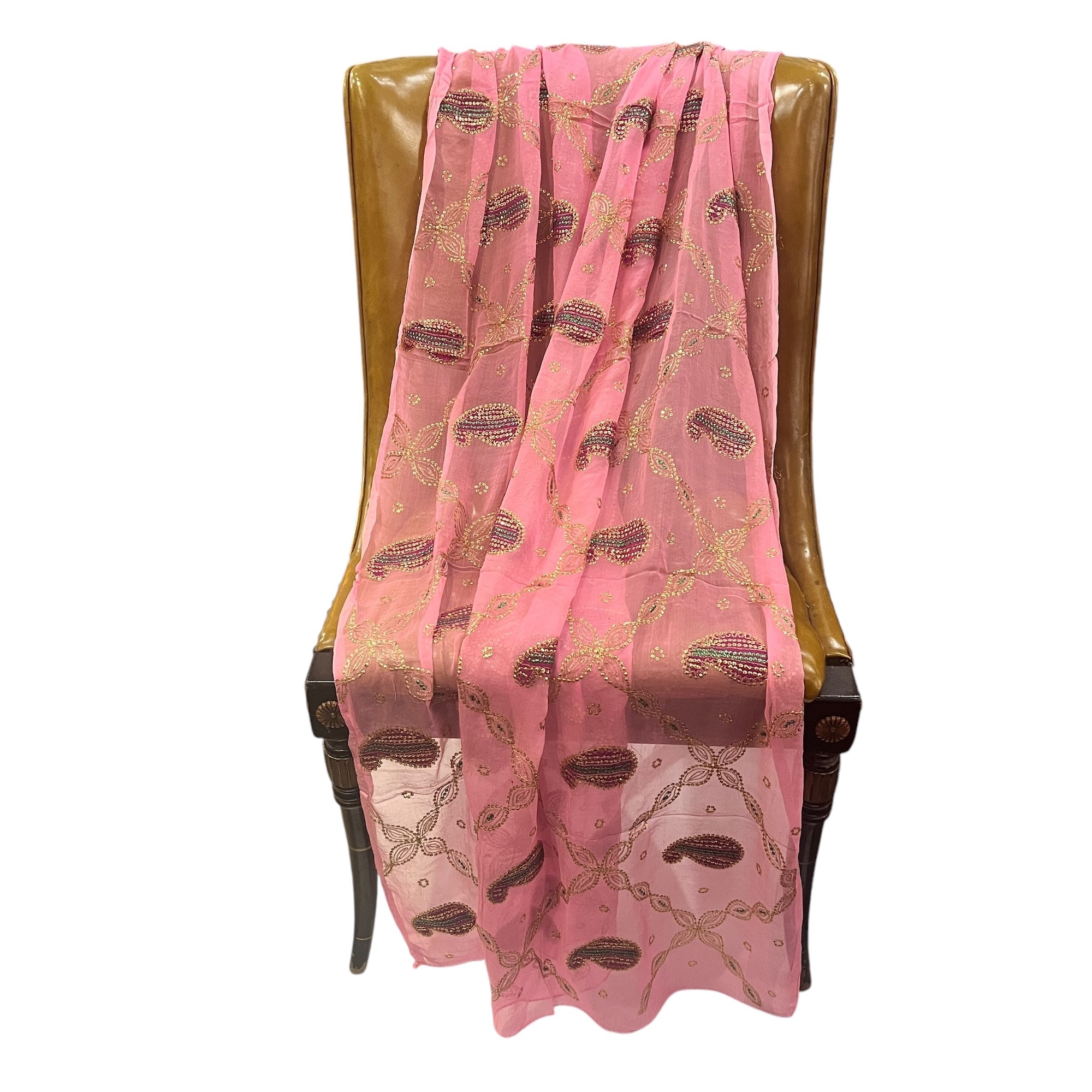 Pink Sequin Embroidered Dupatta 9002 - Vintage India NYC