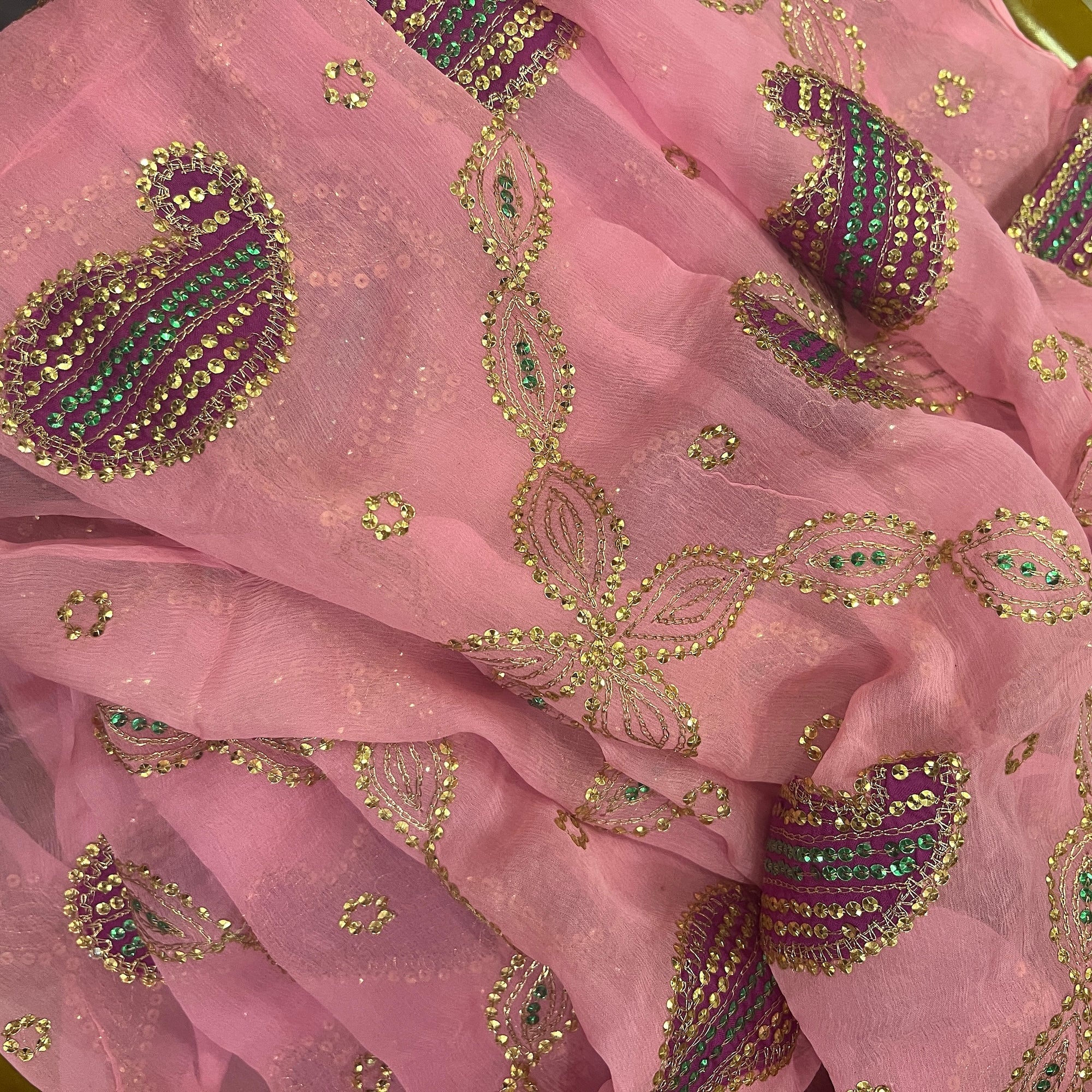 Pink Sequin Embroidered Dupatta 9002 - Vintage India NYC