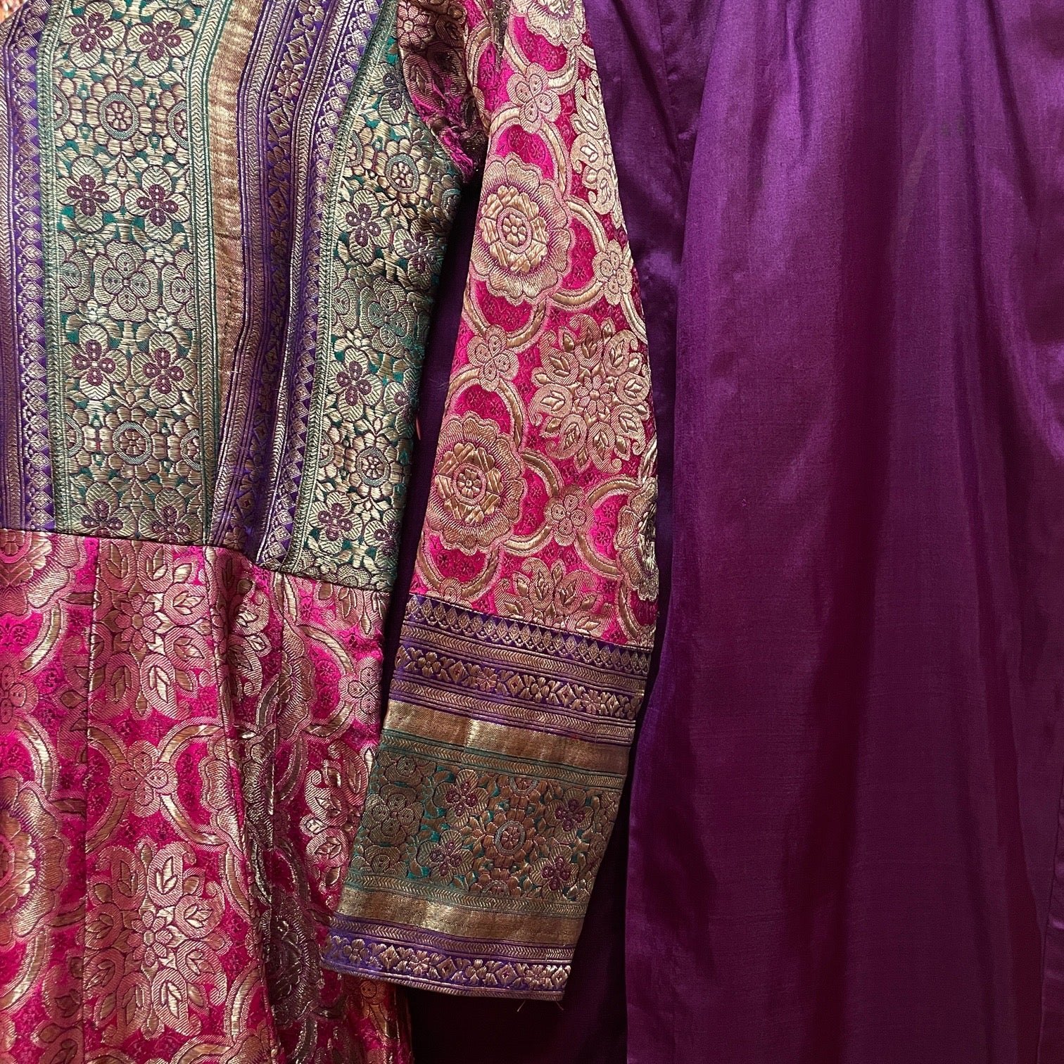 Pink Purple & Green Brocade Anarkali Set - Vintage India NYC