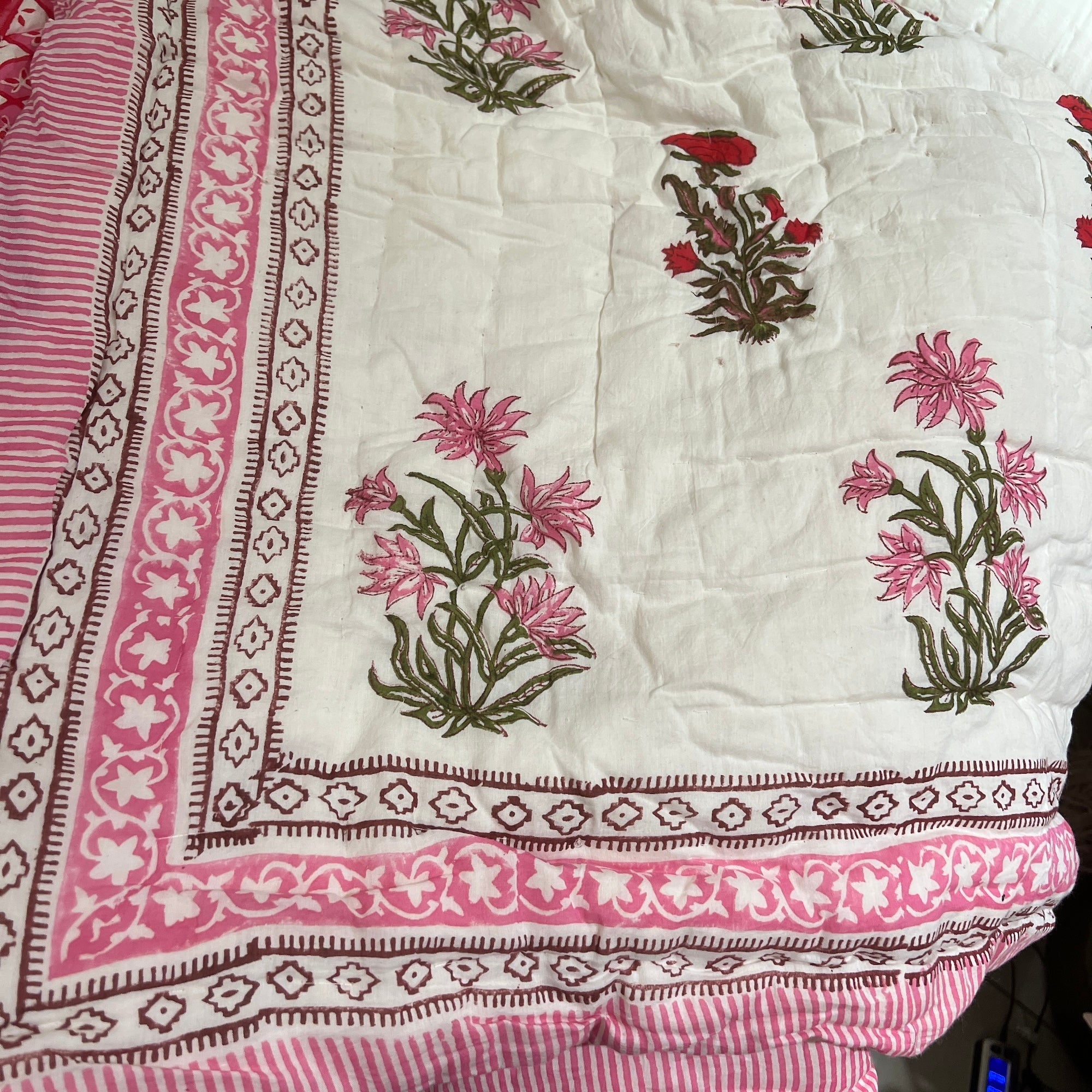 Pink & Red Reversible King Quilt - Vintage India NYC