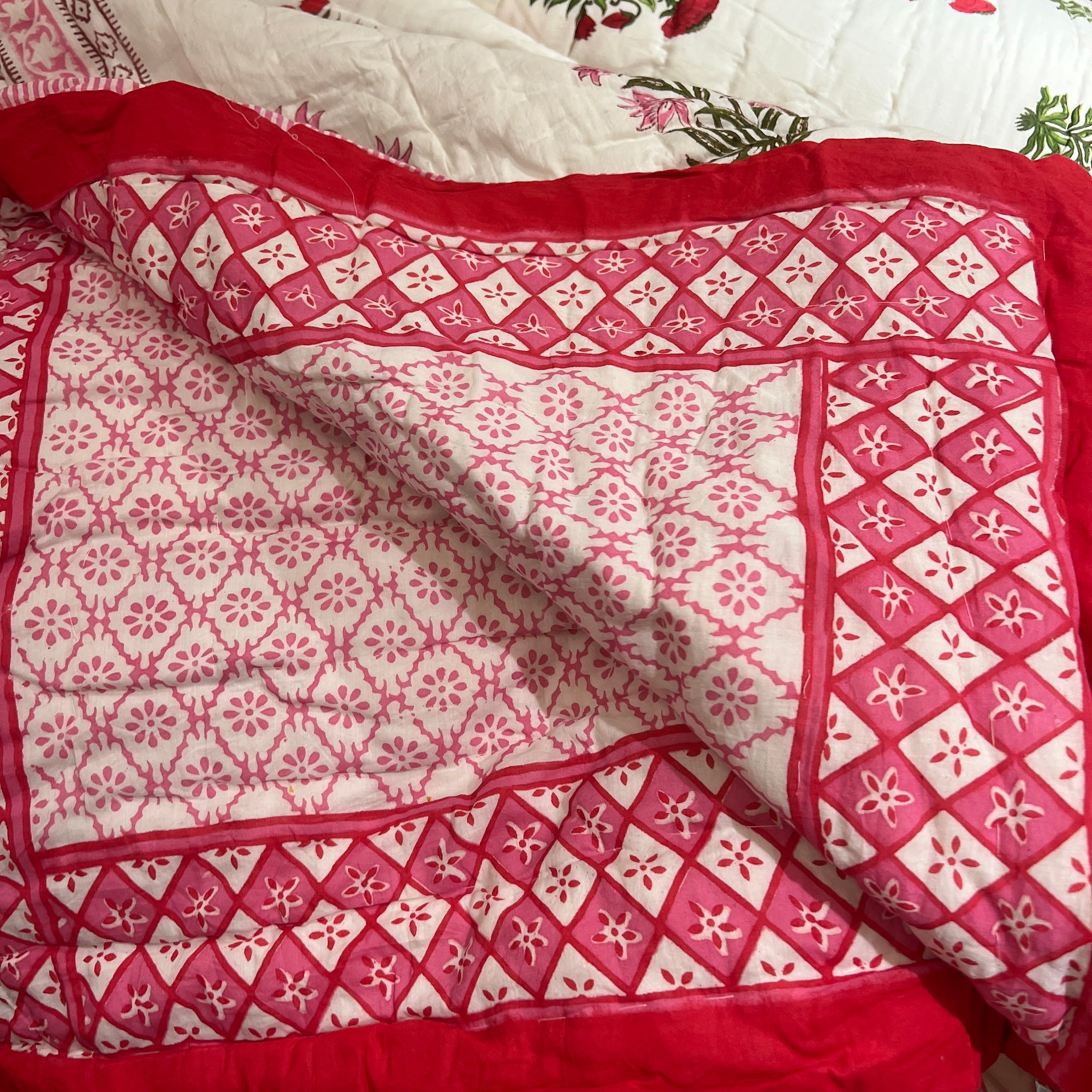 Pink & Red Reversible King Quilt - Vintage India NYC