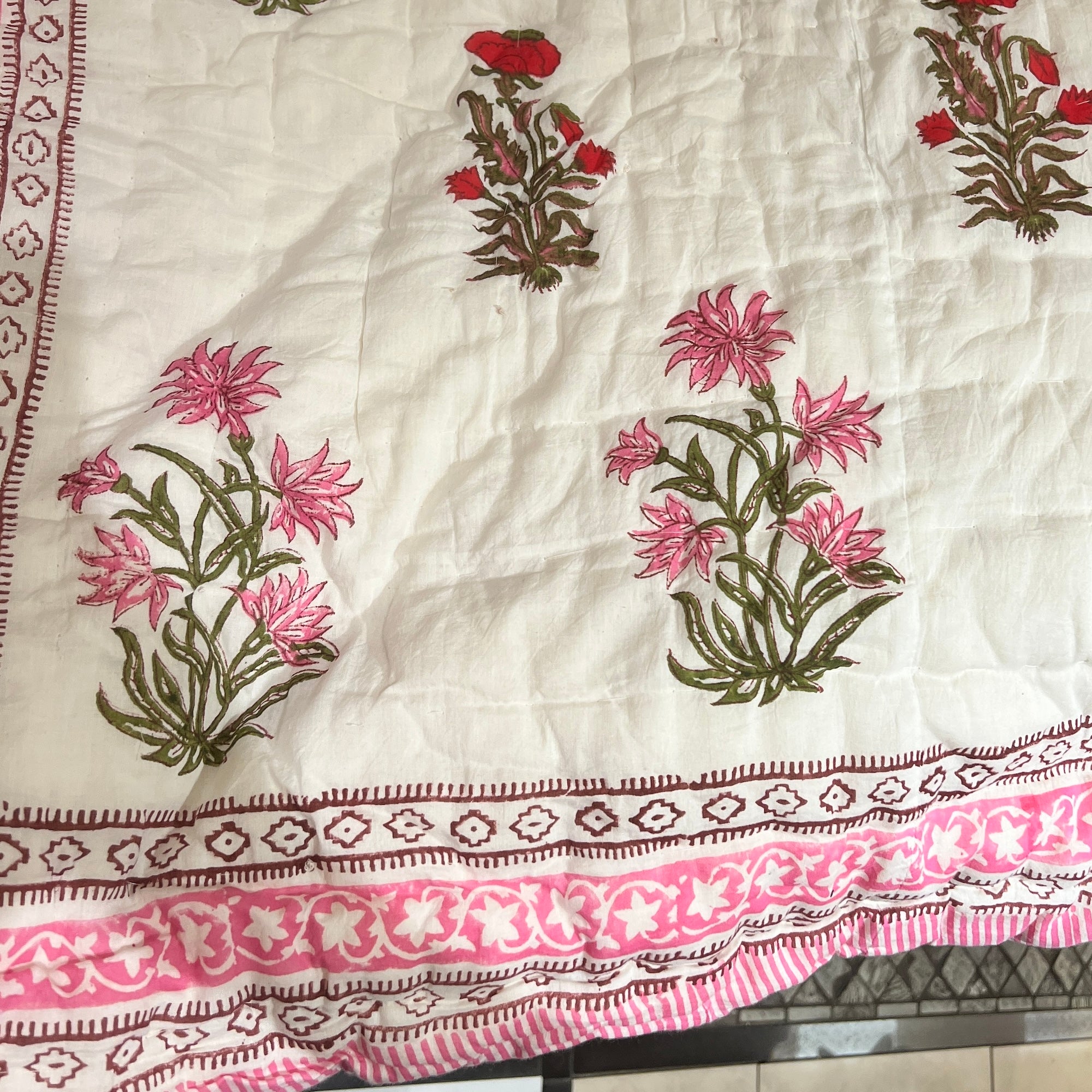 Pink & Red Reversible King Quilt - Vintage India NYC