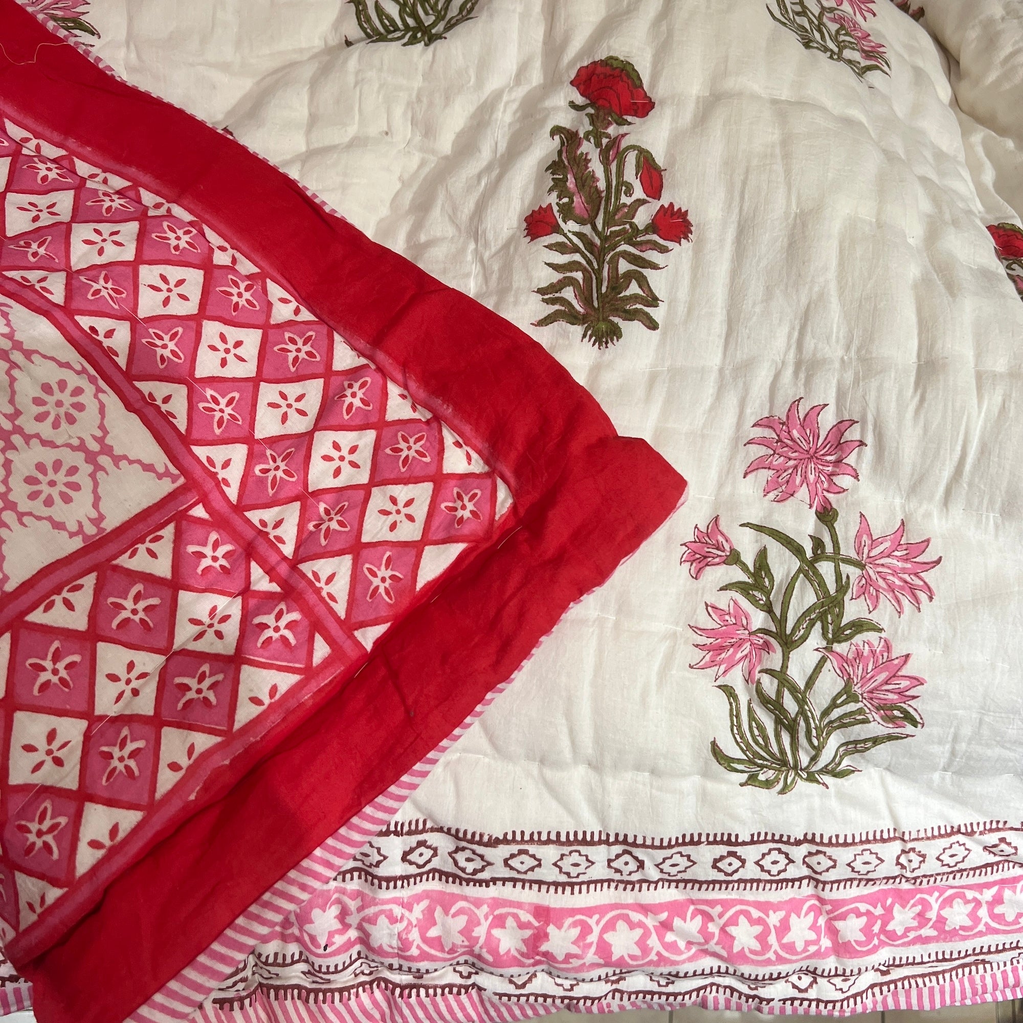 Pink & Red Reversible King Quilt - Vintage India NYC