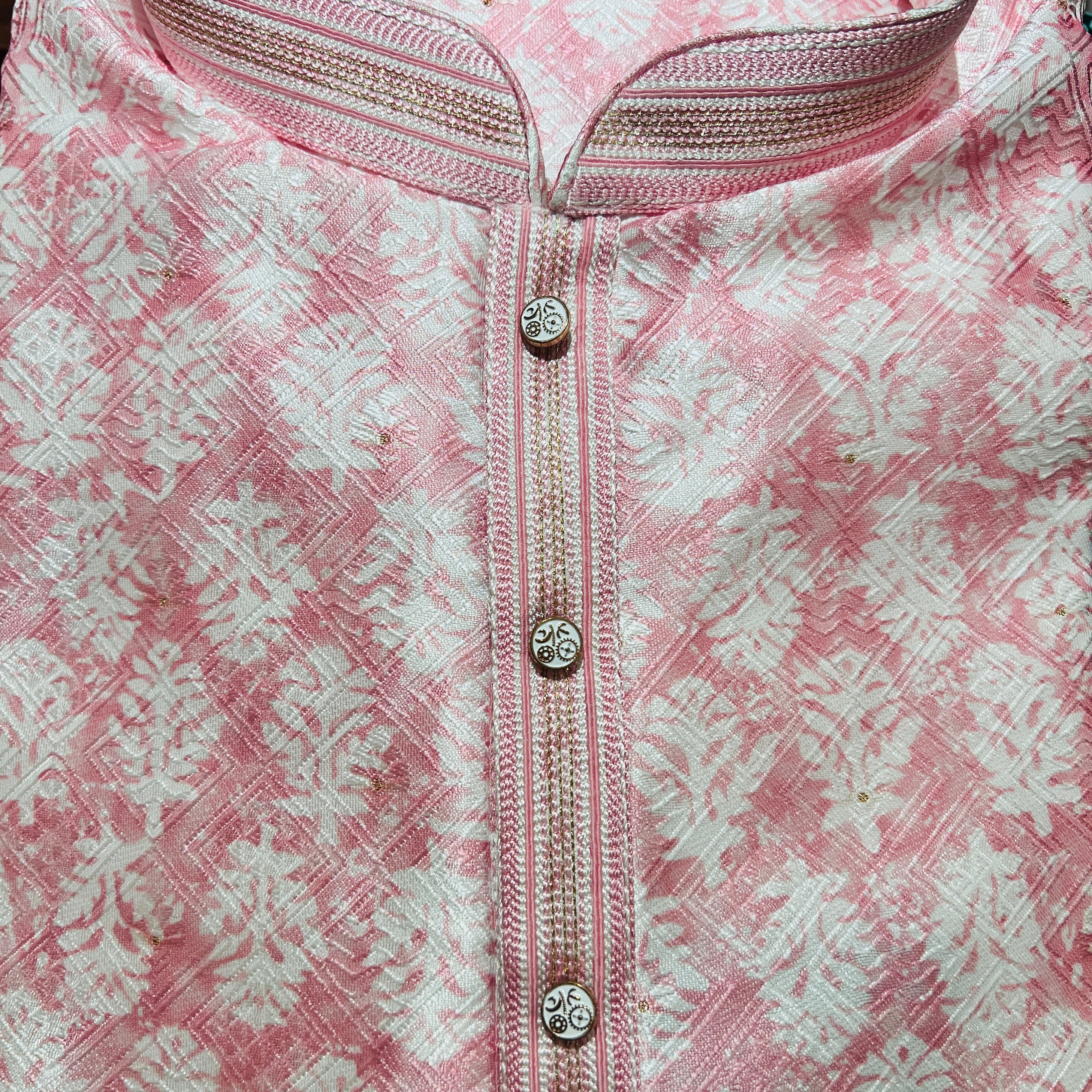 YD Pink & White Jacquard Kurta - Vintage India NYC