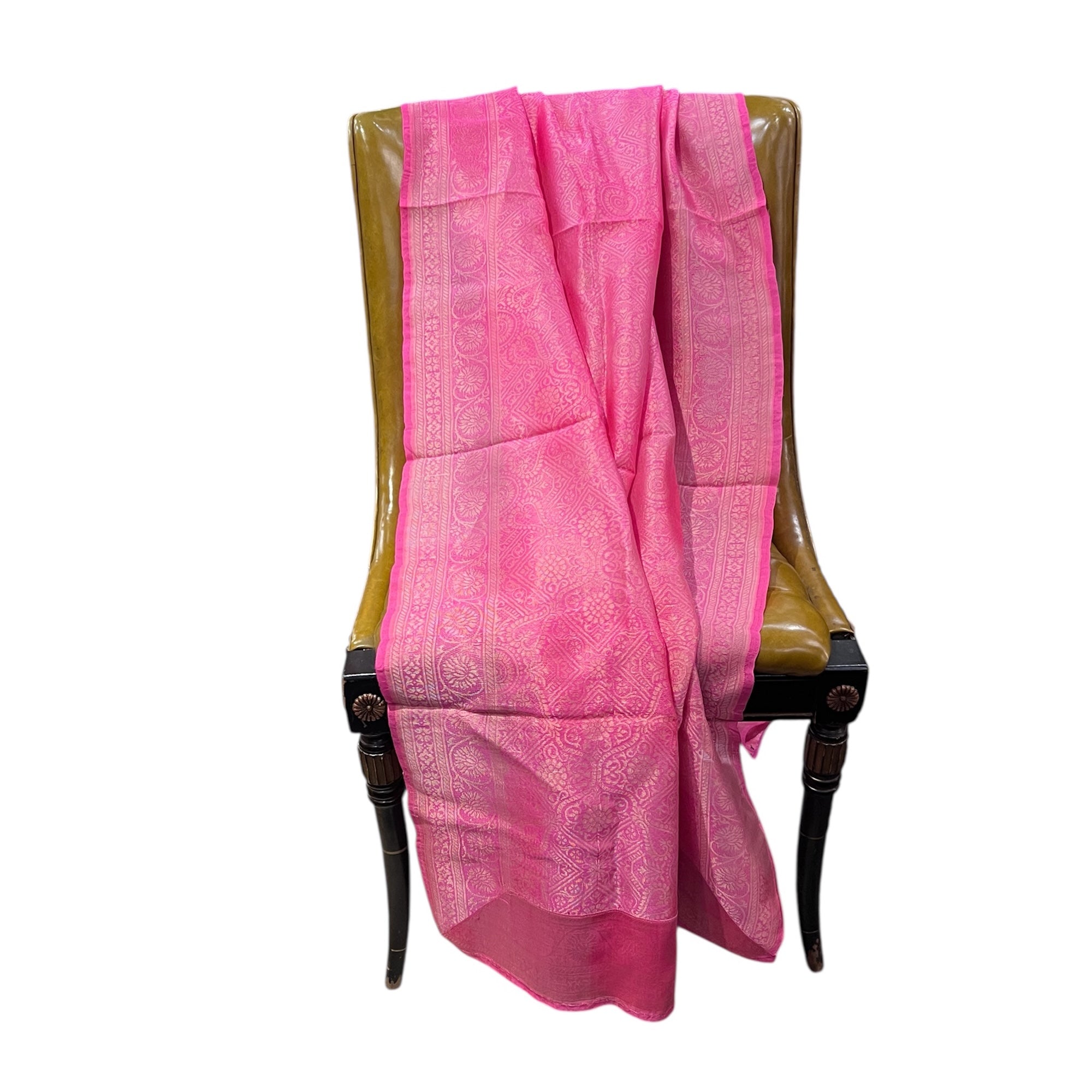 Pink Pure Silk Silver Dupatta Scarf