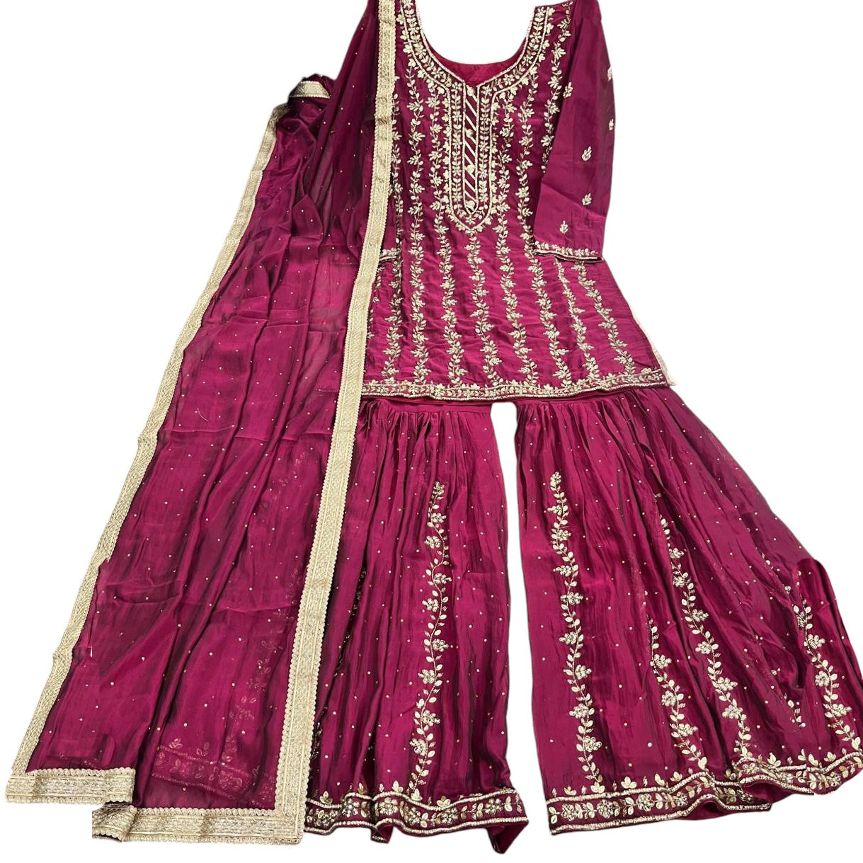 Plum Gharara Set w/ Stone & Beadwork - Vintage India NYC