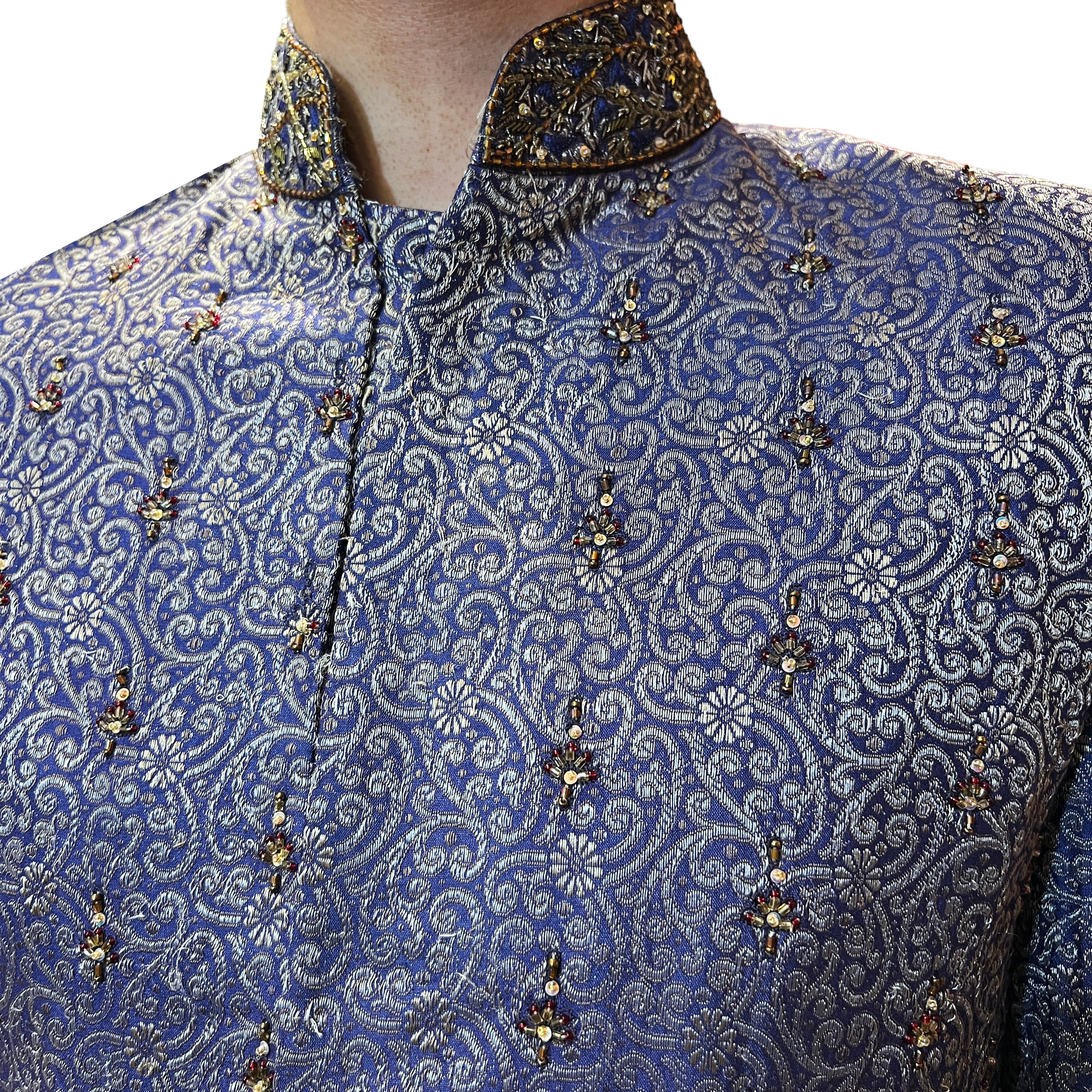 Purple Paisley Brocade Sherwani - Vintage India NYC