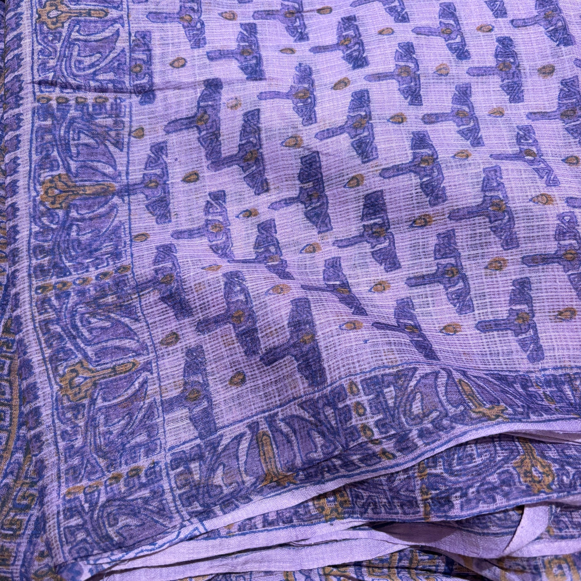 Purple Kota Doriya Printed Cotton Dupatta Scarf - Vintage India NYC