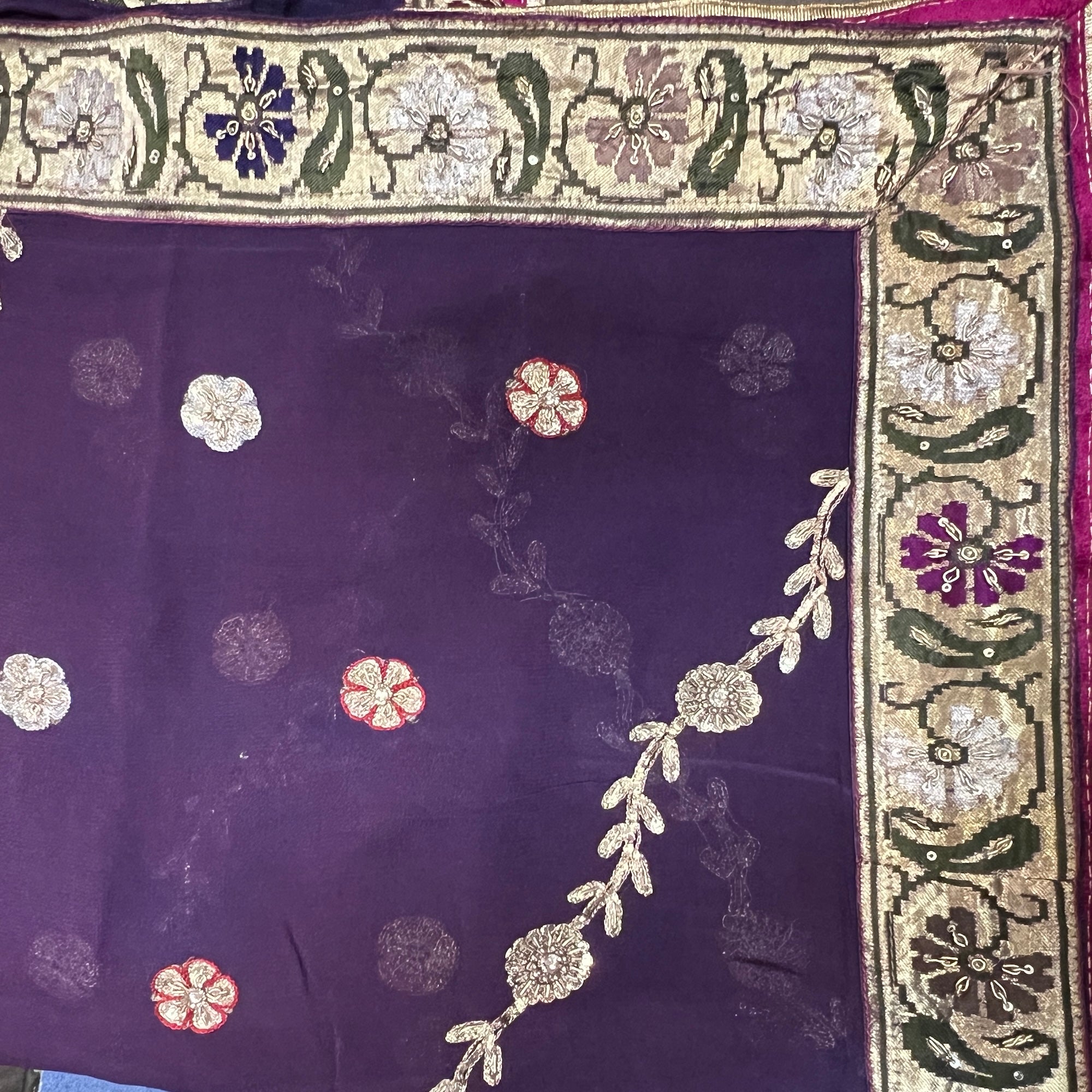 Purple Heavy Work Dupatta - Vintage India NYC