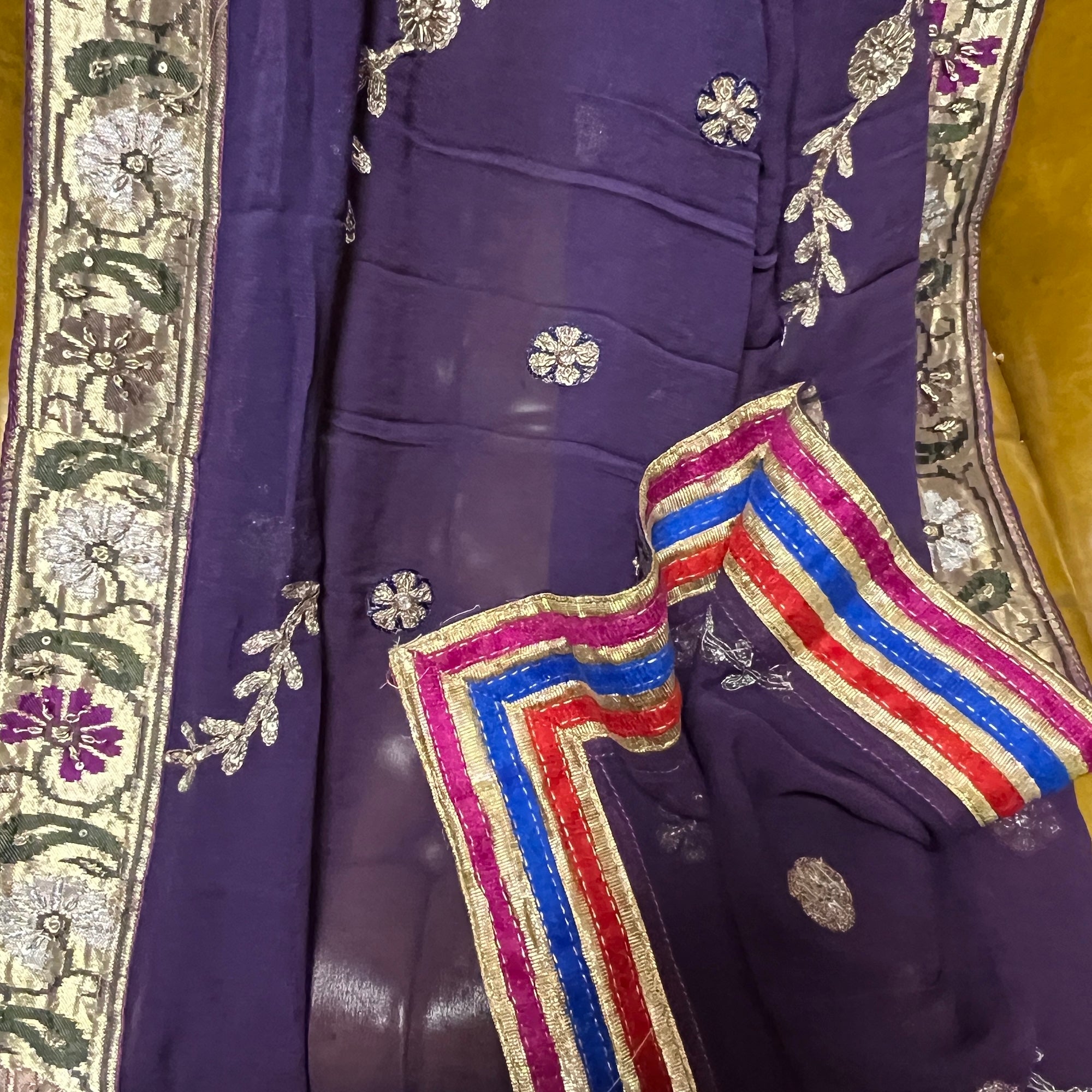 Purple Heavy Work Dupatta - Vintage India NYC