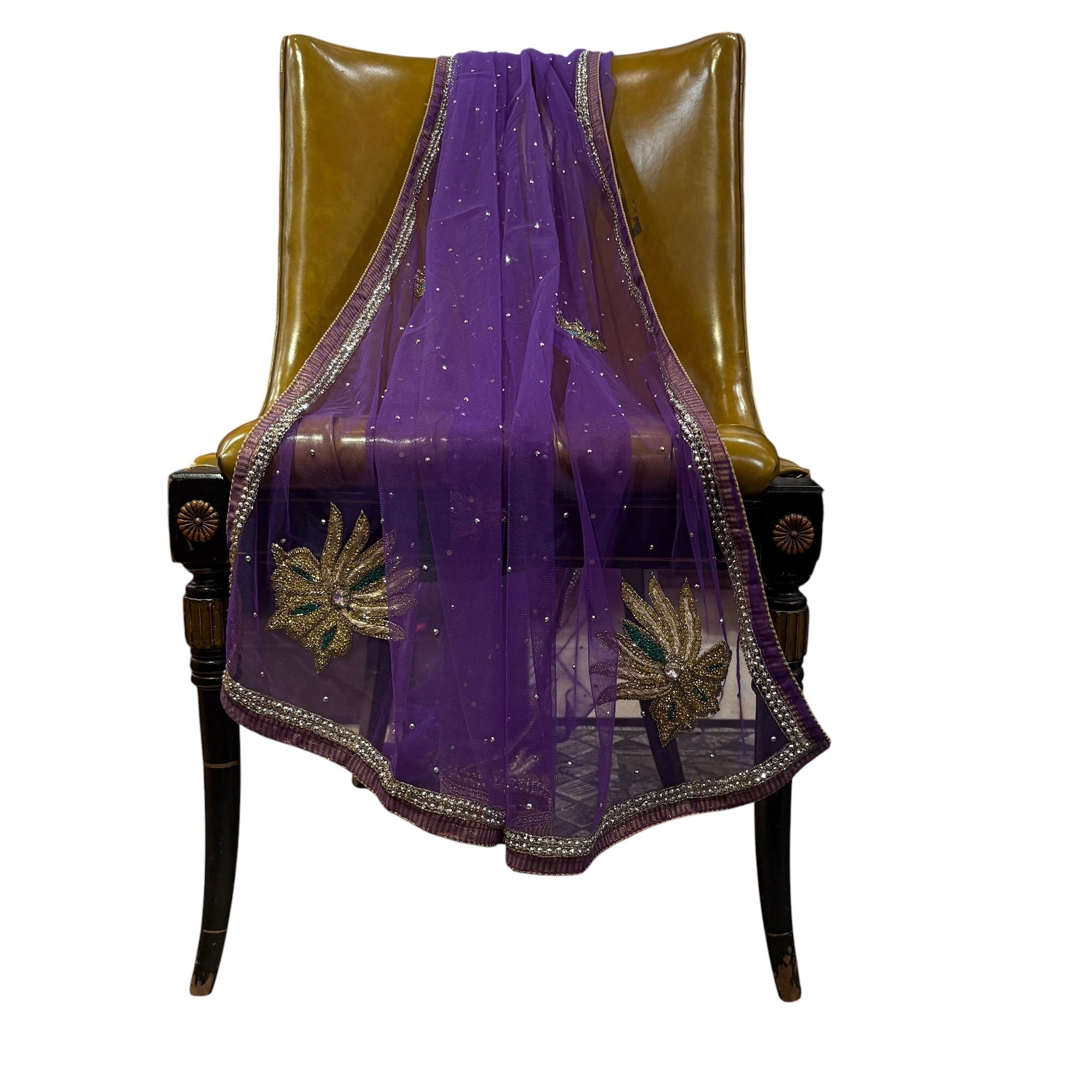 Purple Embroidered Net Dupatta