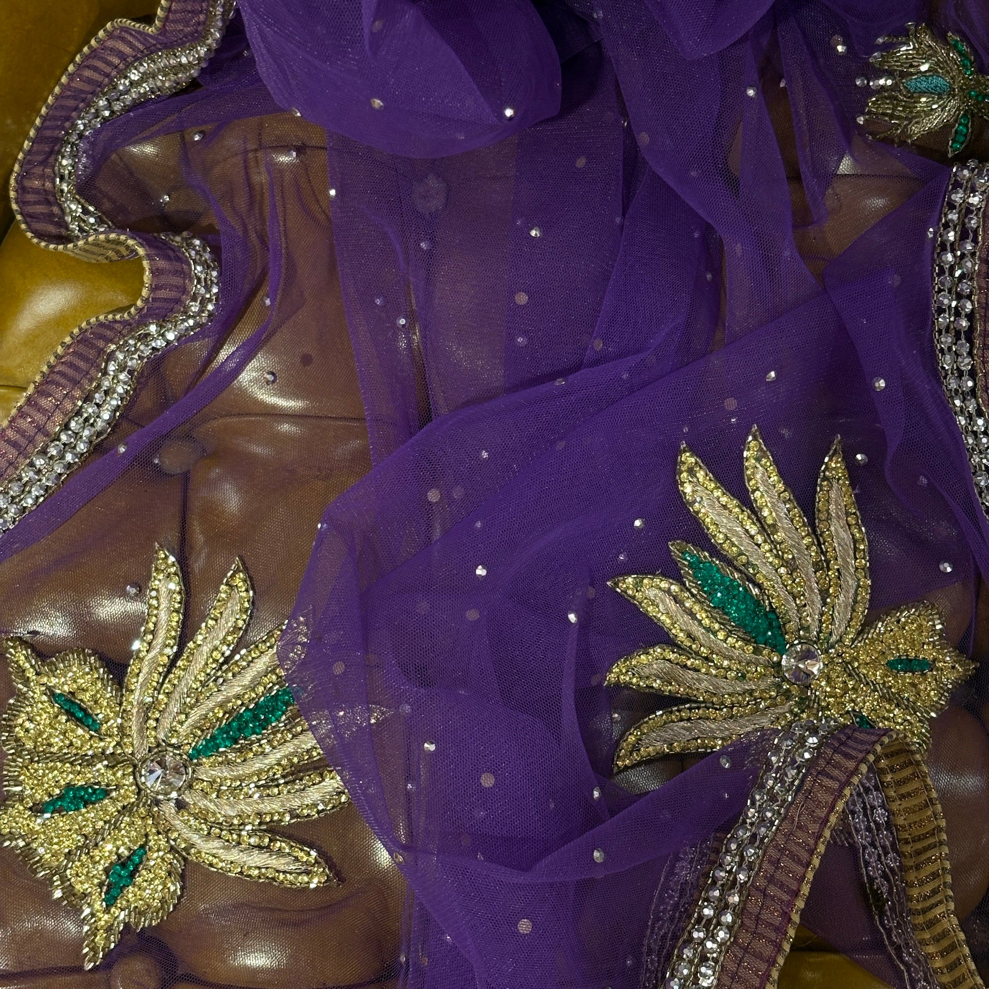 Purple Embroidered Net Dupatta
