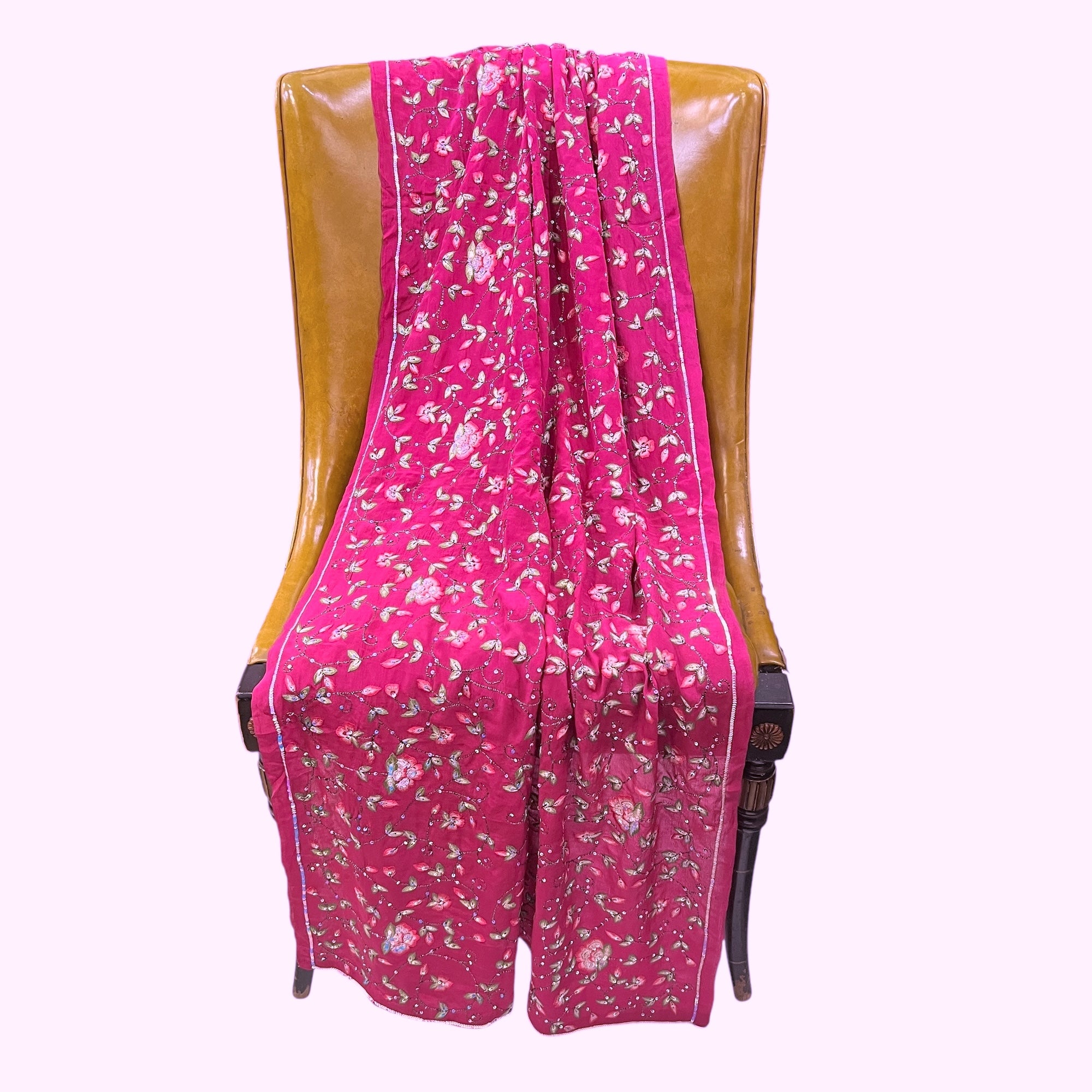 Purple Pink Parsi Embroidered Dupatta 9007 - Vintage India NYC