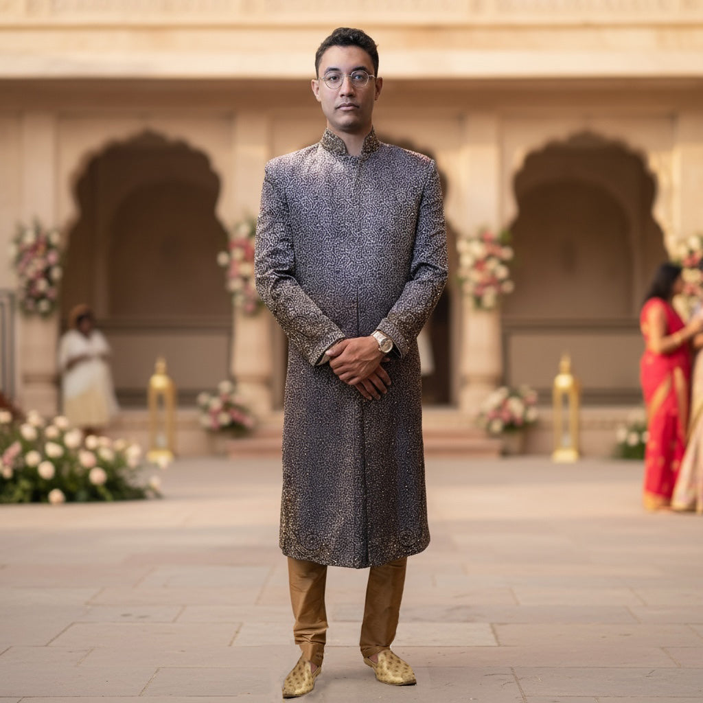 Purple Paisley Brocade Sherwani