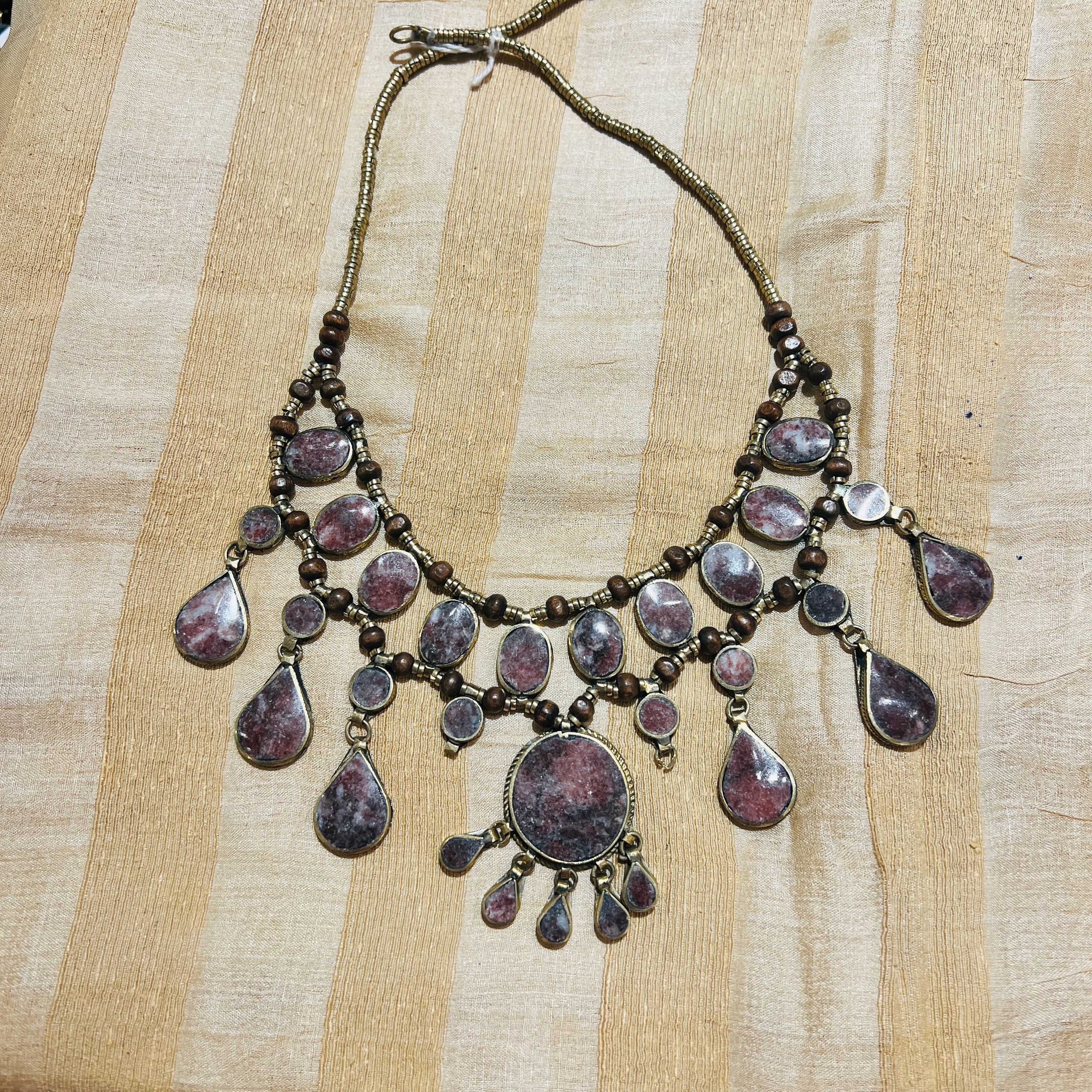 Afghani Two Tiered Stone Metal Necklace-Various