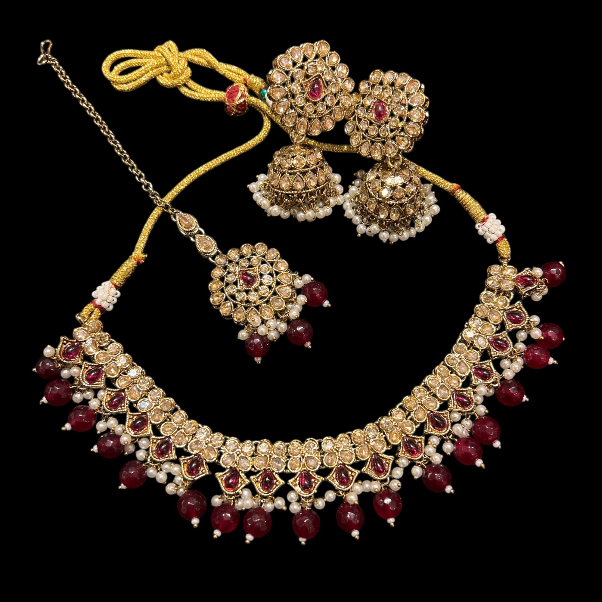 Polki Jhumka Necklace Sets-Colors