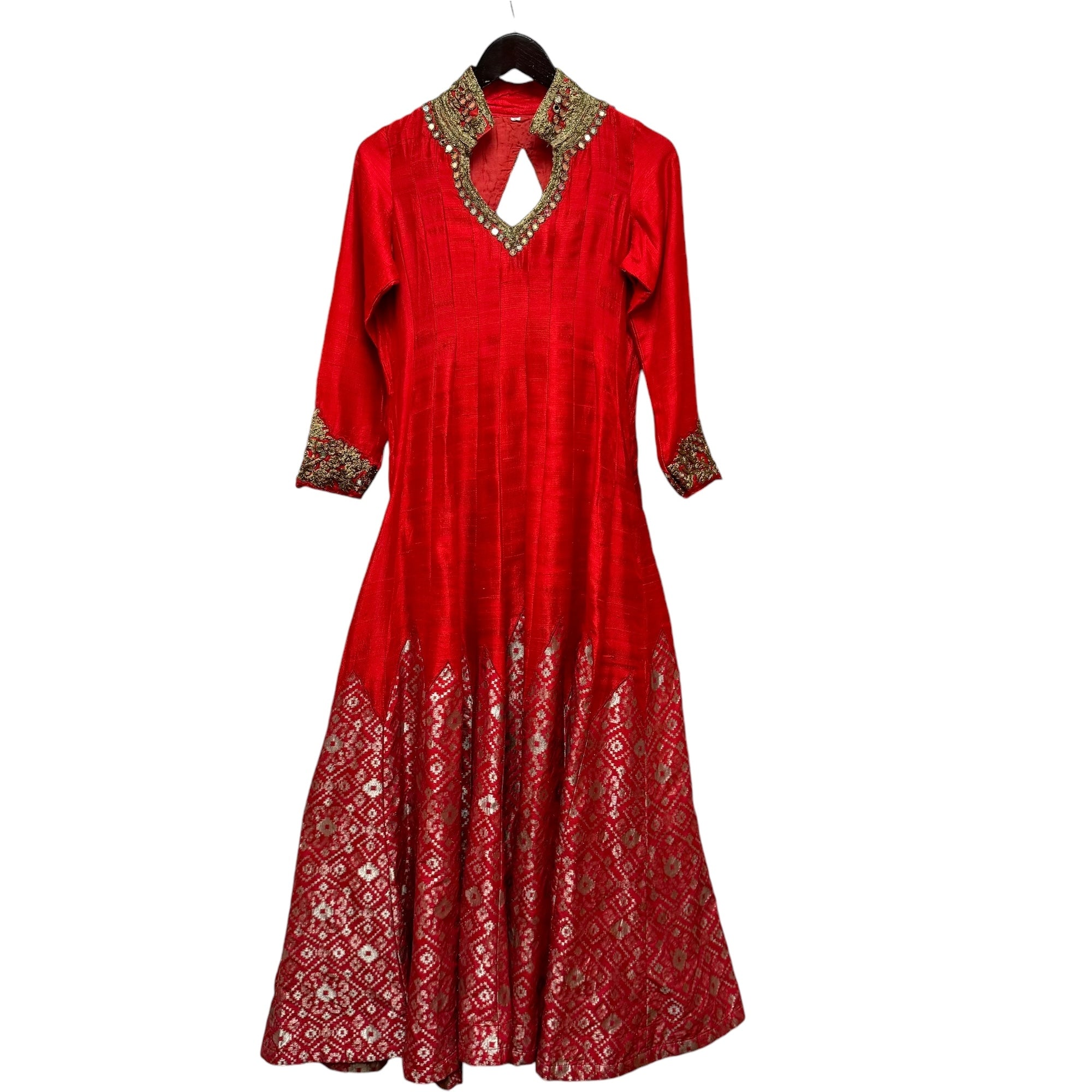 Red Silk Anarkali-Size 36 - Vintage India NYC