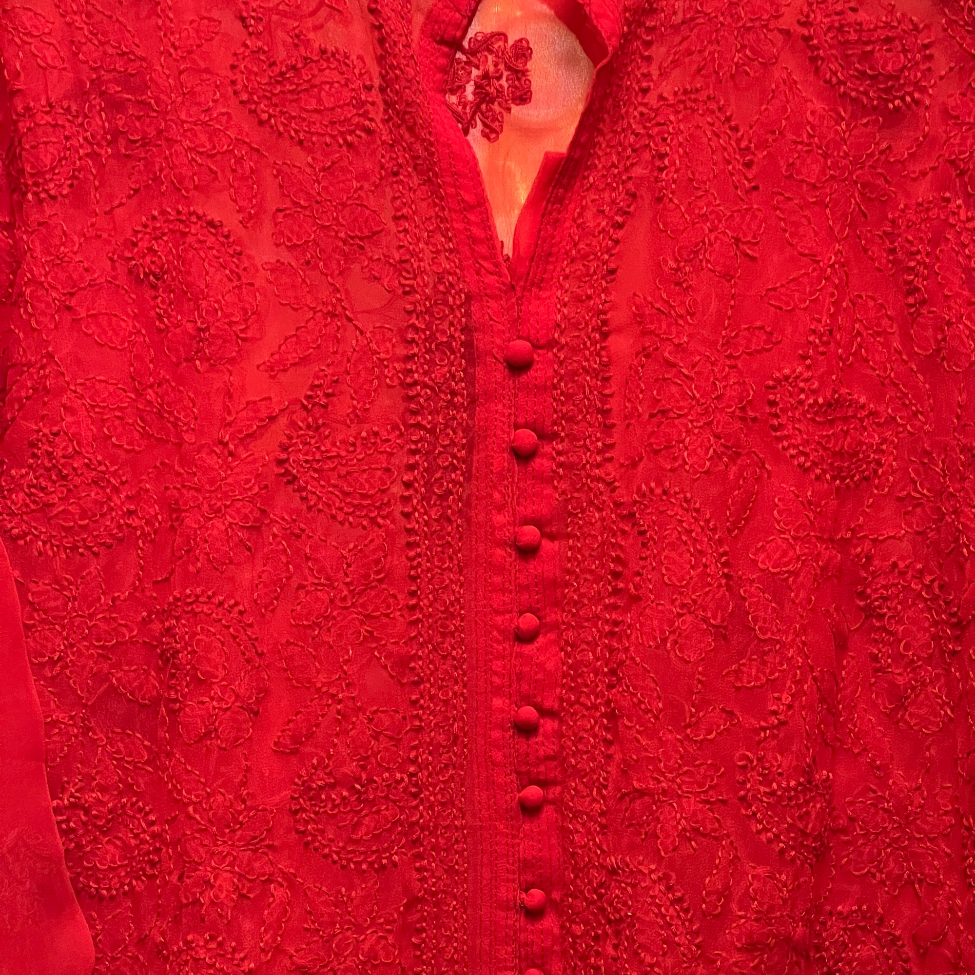 Red Georgette Embroidered Kurta-Size 42 - Vintage India NYC