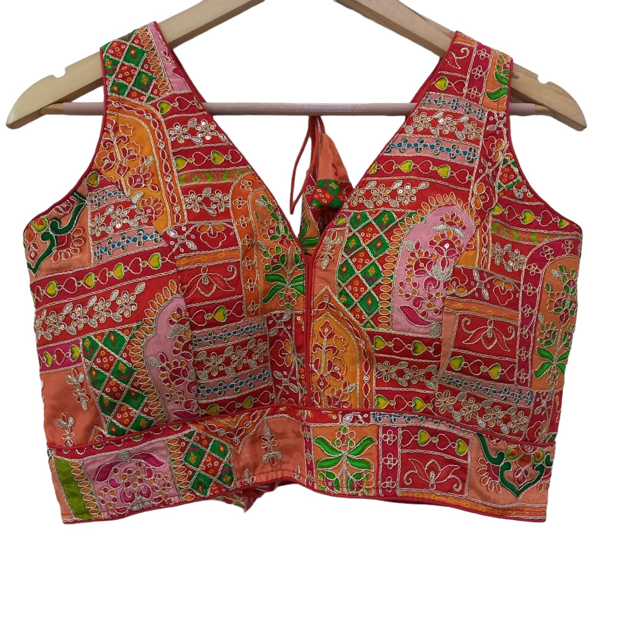 V Neck Embroidered Patchwork Blouse-Many Colors - Vintage India NYC