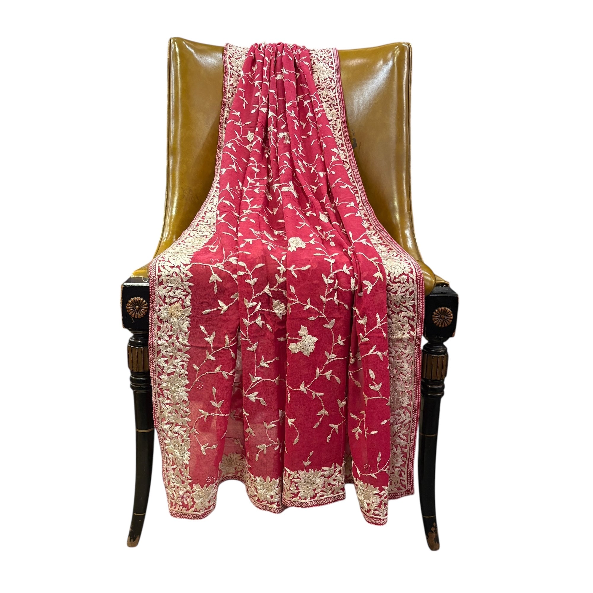 Red & white Parsi Embroidered Dupatta